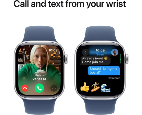 Apple Watch Series 10 GPS 42mm Silver Aluminium Case with Denim Sport Band - S/M