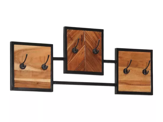 Porte-manteau mural 90x1x35 cm bois massif d'acacia et fer