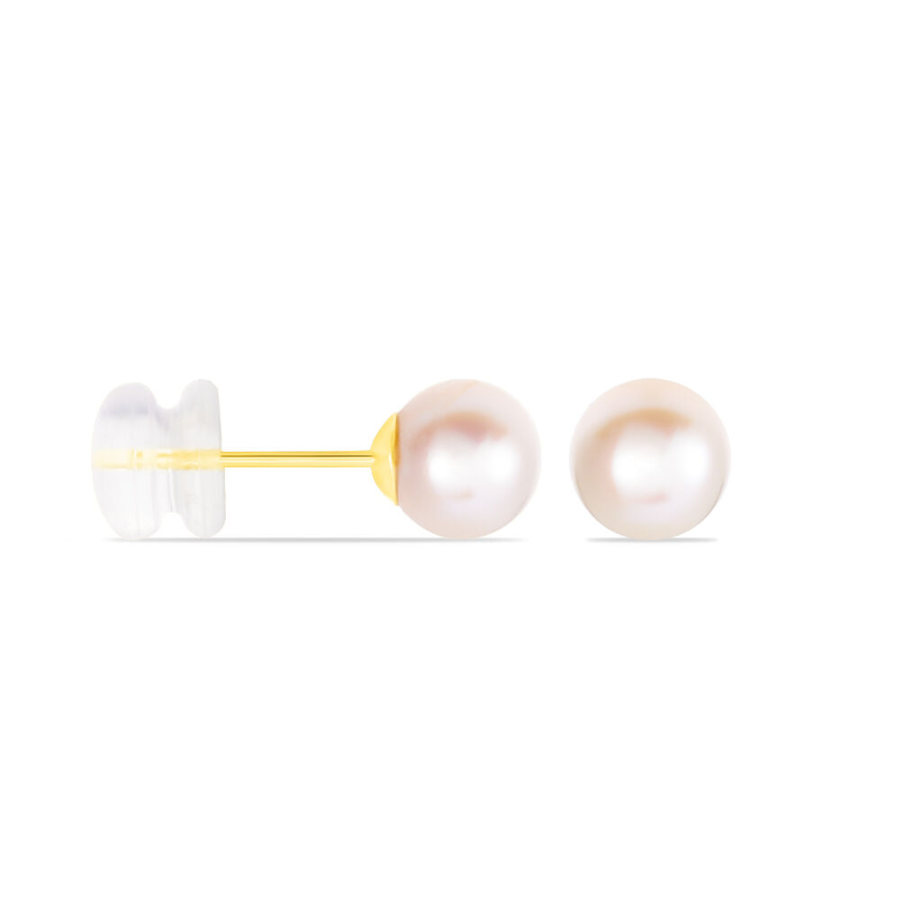 Boucles D'oreilles Puces Suki Rondes Nacres Or Jaune Perle De Culture