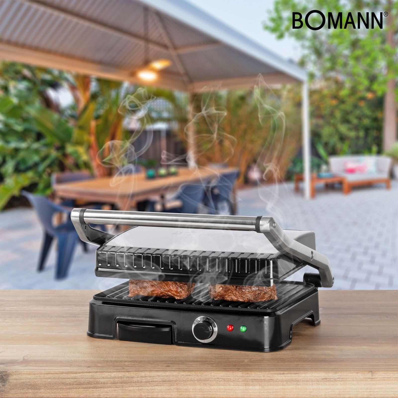 BOMANN Kontaktgrill KG 2242 CB Edelstahlgehäuse, schwarz, 2000 Watt