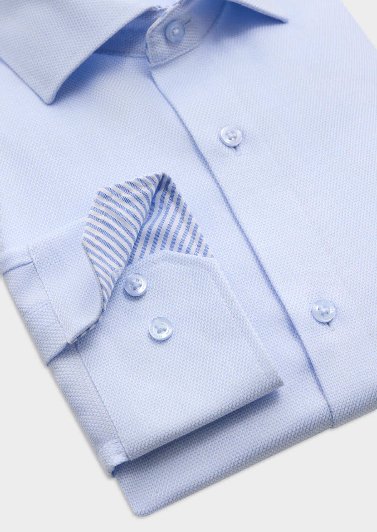 Chemise habillée non-iron Regular en coton façonné blanc à motif fantaisie bleu ciel