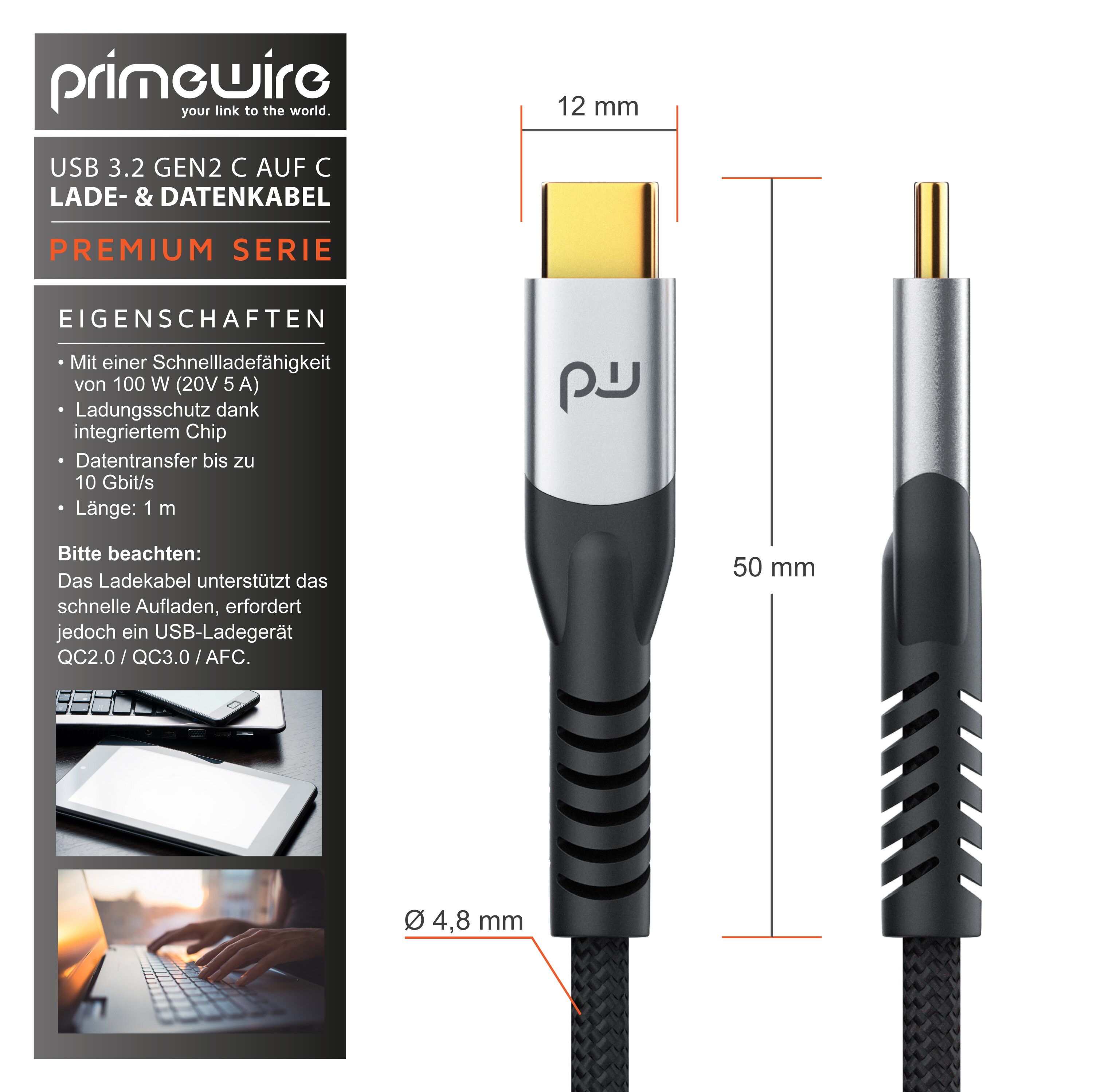 Primewire USB 3.2 Gen2 - Power Delivery 100 W - Datenkabel 10 Gbit/s