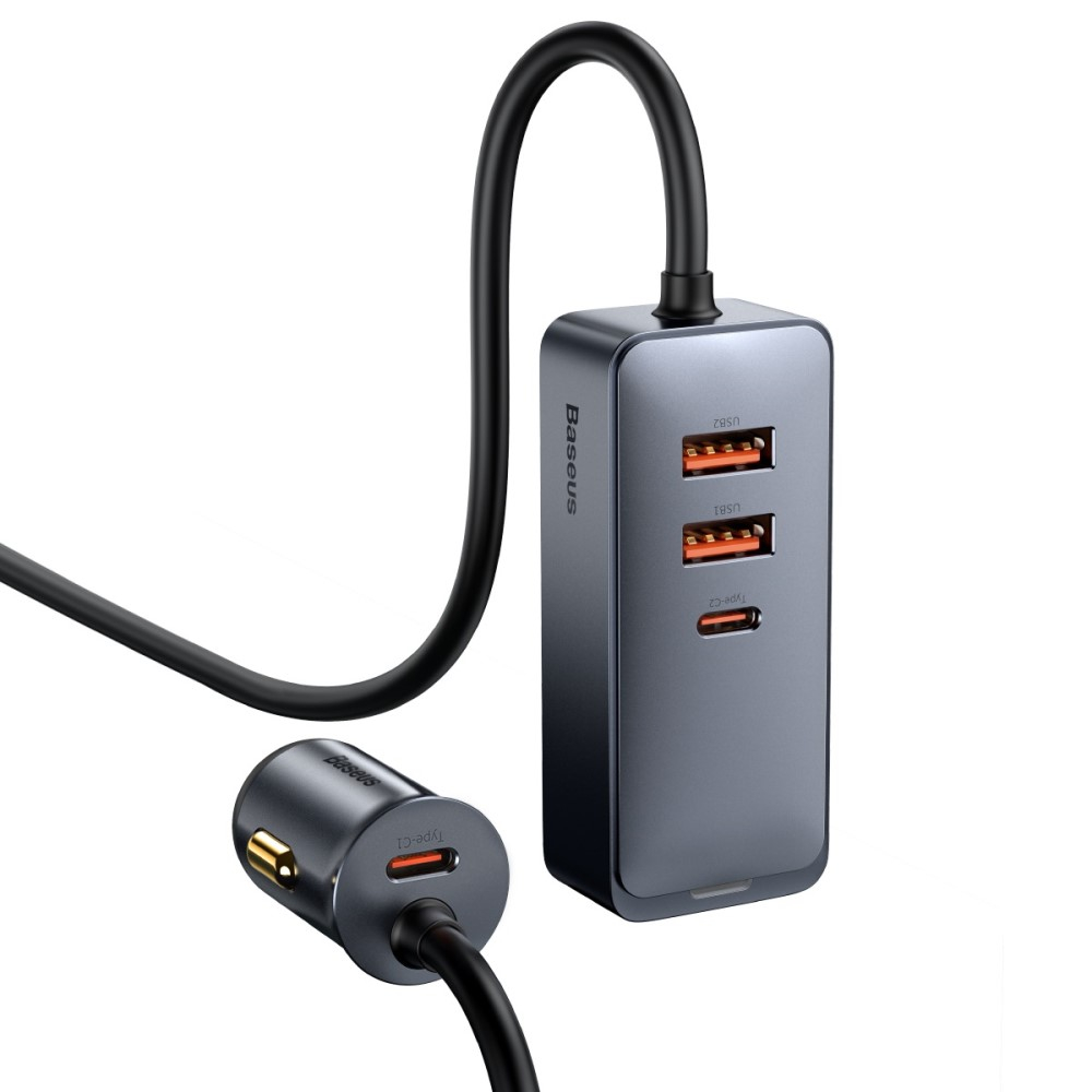 (1.5m) Baseus - (120W) Dual USB C / Dual USB Alu Auto KFZ Fast Charge Ladegerät mit Power Delivery - Grau / Schwarz