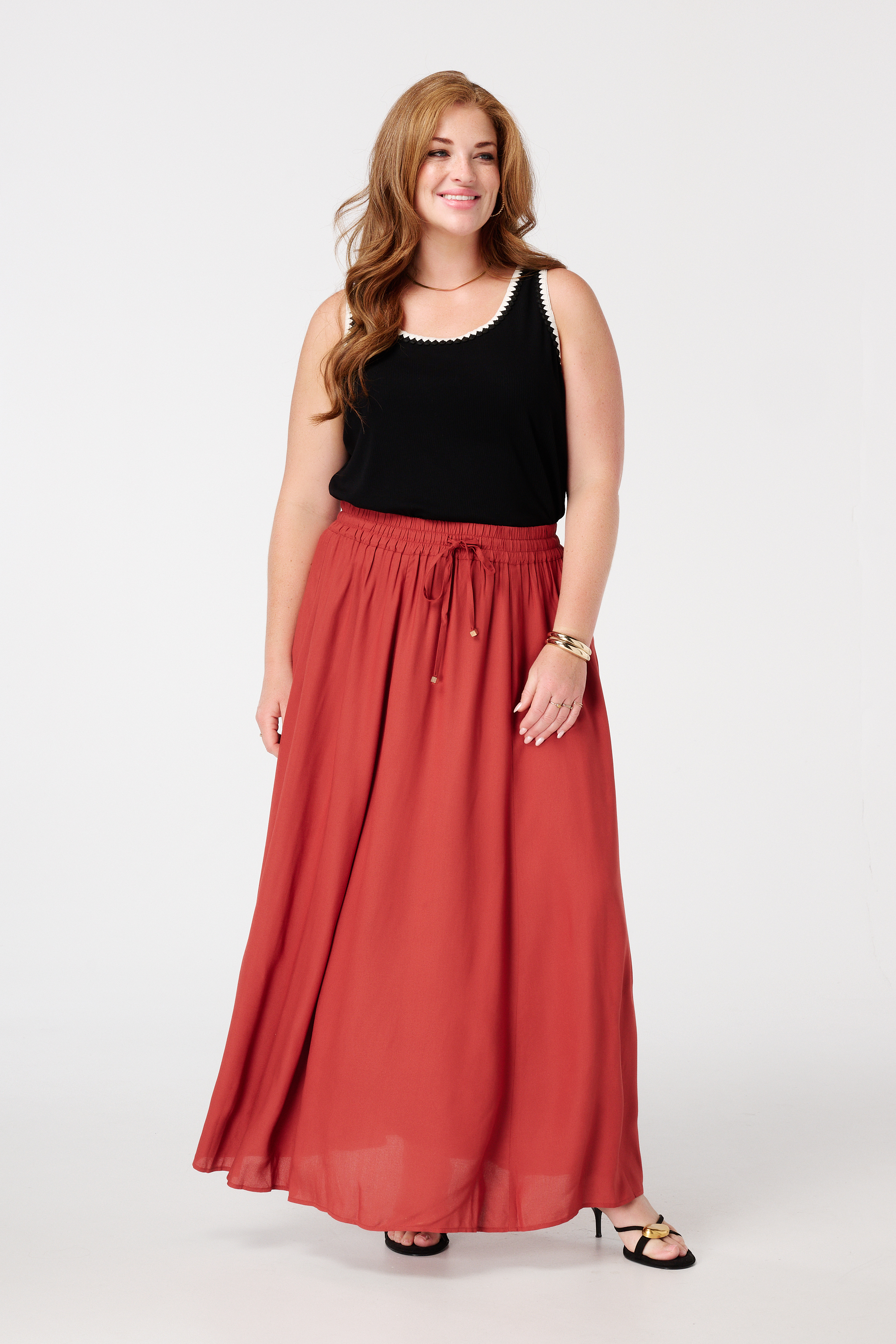Maxi rok met elastische taille Steen rood