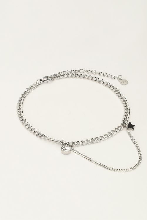 Schakel enkelbandje met strass steentje & sterretje