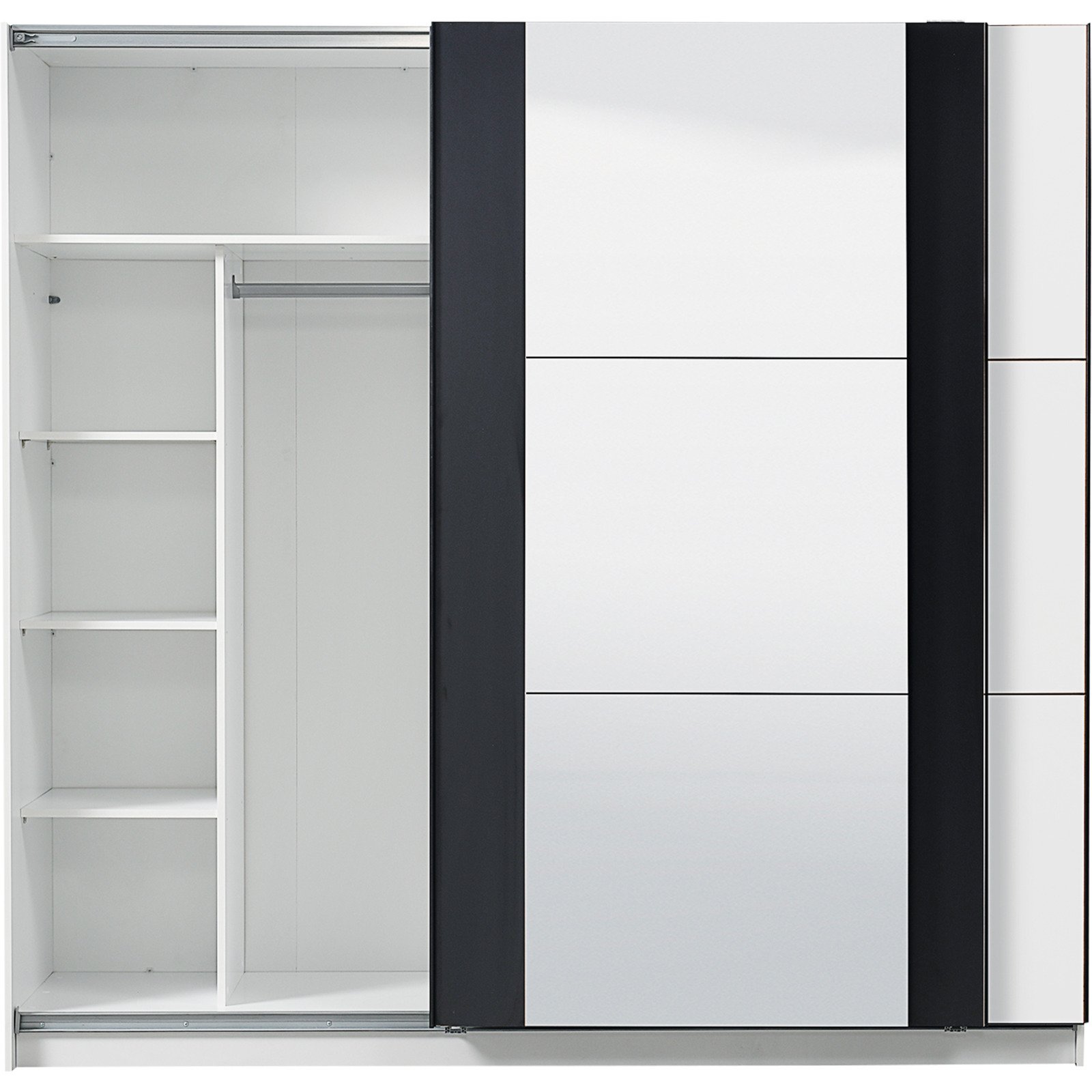 Schwebetürenschrank Sardinia Melamin weiss 217 x 210 x 62,5 cm, mit Spiegel