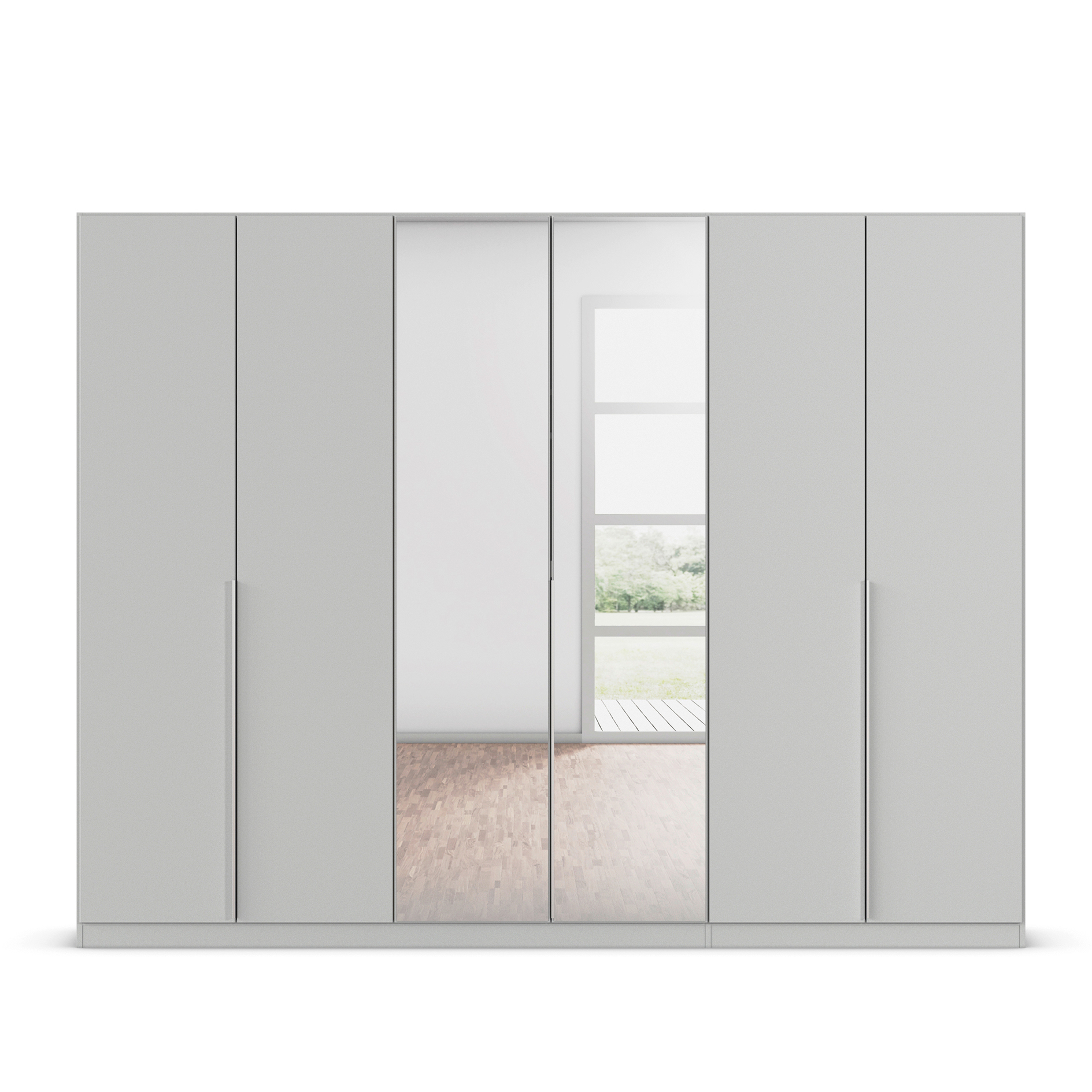 Drehtürenschrank - seidengrau - Kristallglasspiegel - 6-türig - 271x210 cm