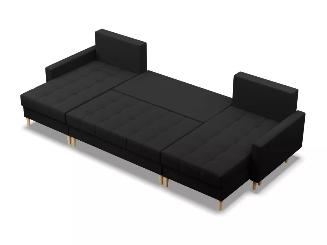 Canapé d'angle en U avec fonction sommeil, 2 méridiennes, Noir