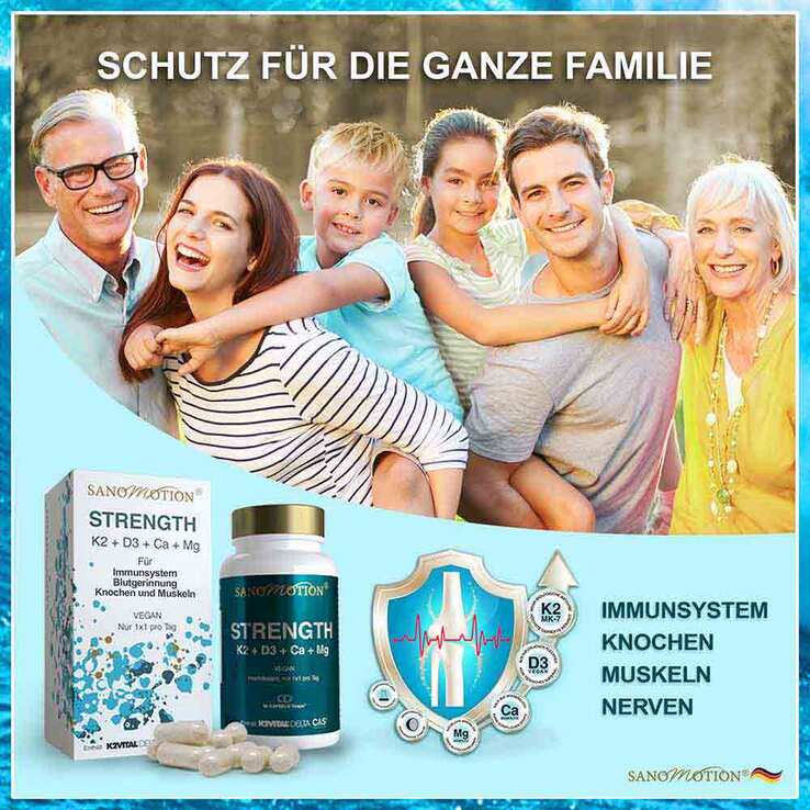Sanomotion Strength K2 + D3 + Ca + Mg vegan Kapseln, 90 St