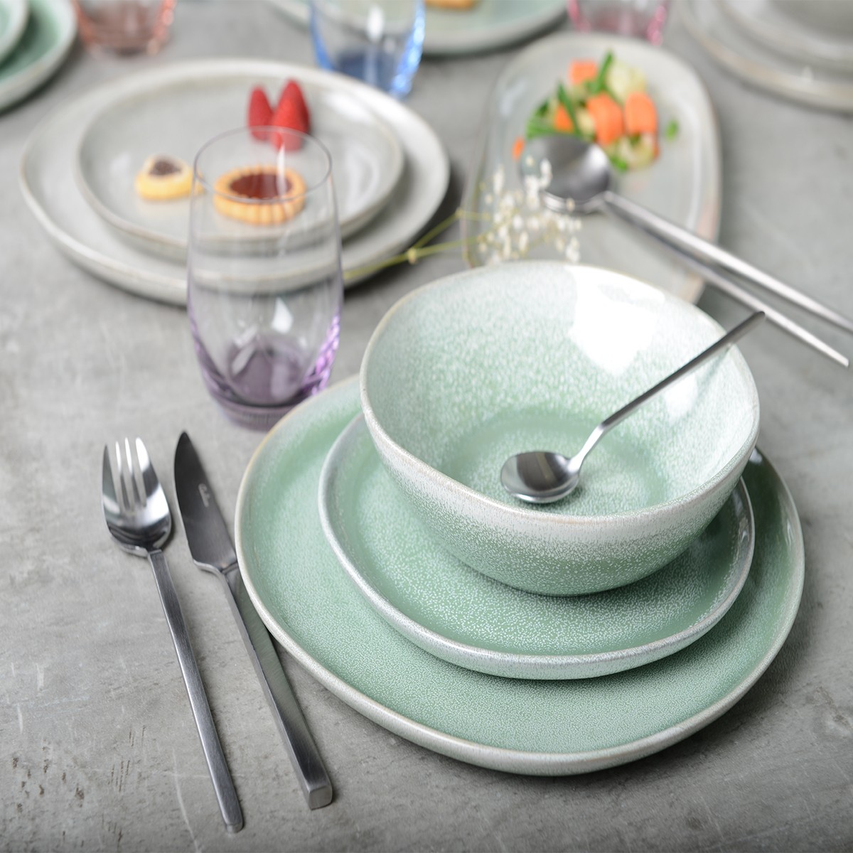 Assiette a dessert verte element terre 20cm par boite de - 6