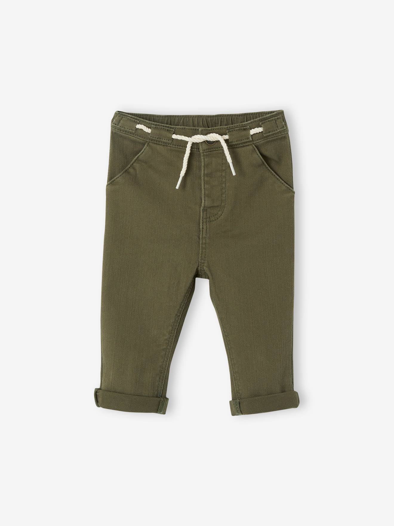 Calça cáqui para bebê com cintura elástica.
