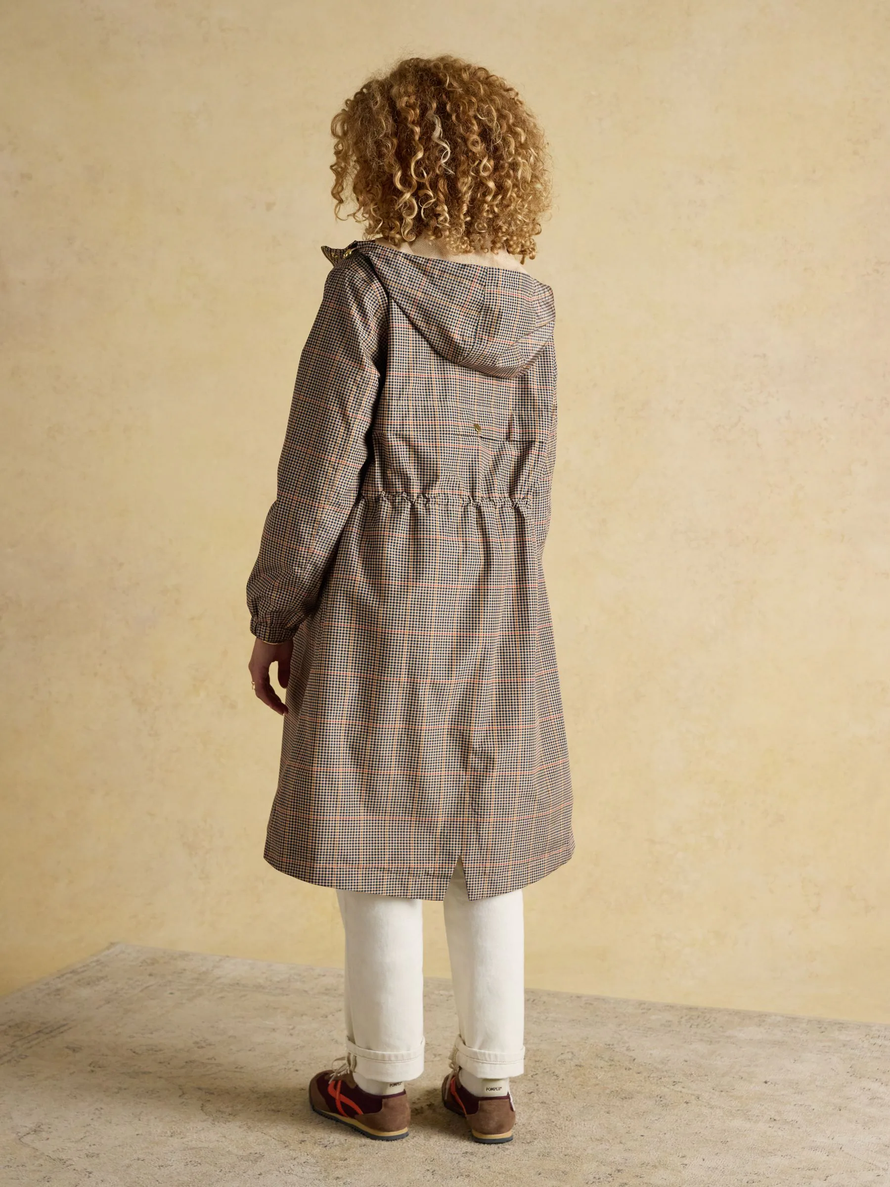 Bruin geruit - Joules Holkham waterdichte opvouwbare regenjas met capuchon