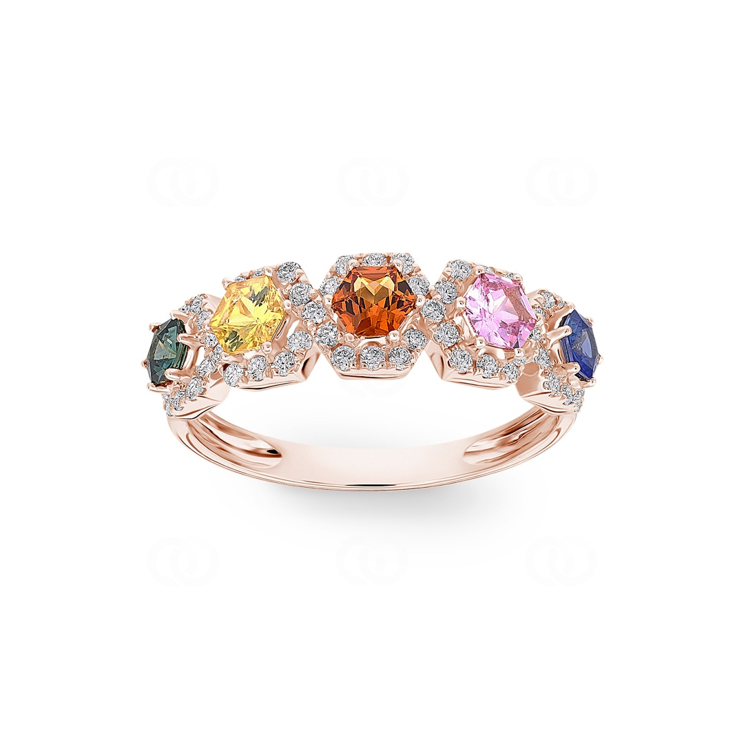 Rainbow Saphirring 750/18 K Roségold mit Diamanten 0.31 ct H/si