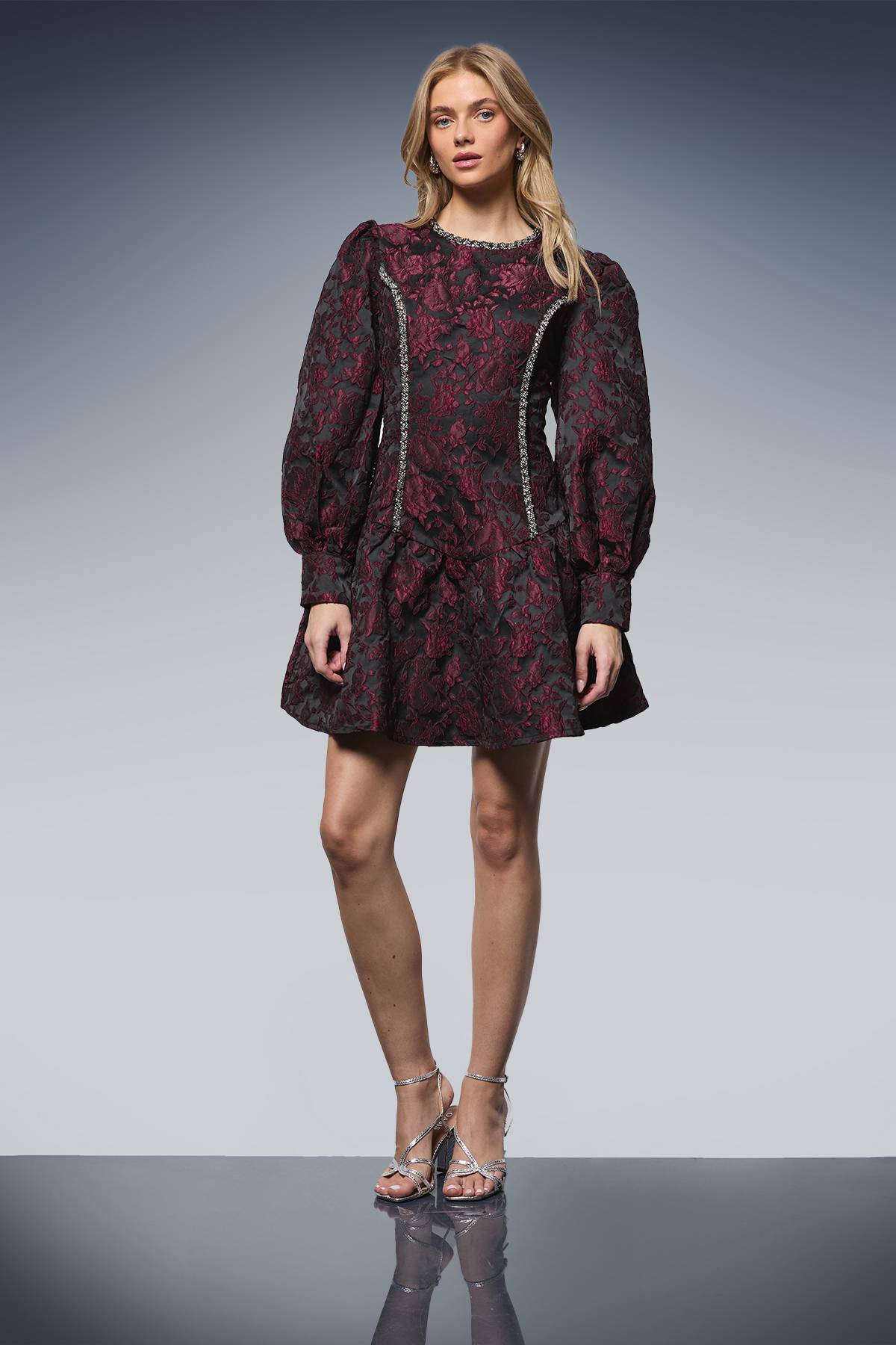 Oasis Robe Mini en Jacquard à Finitions Ornementées