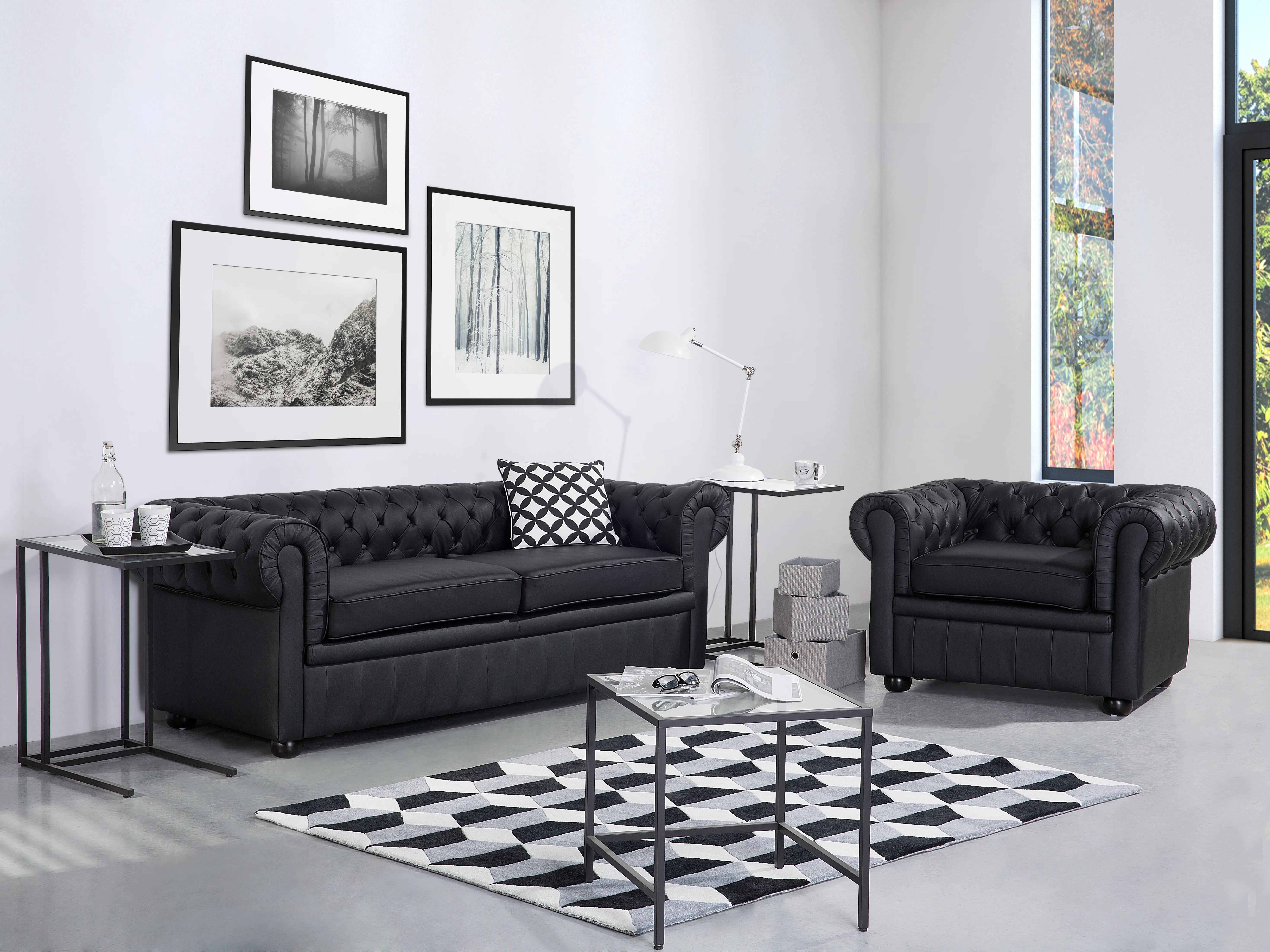 Bank 3-zits CHESTERFIELD Leer Zwart