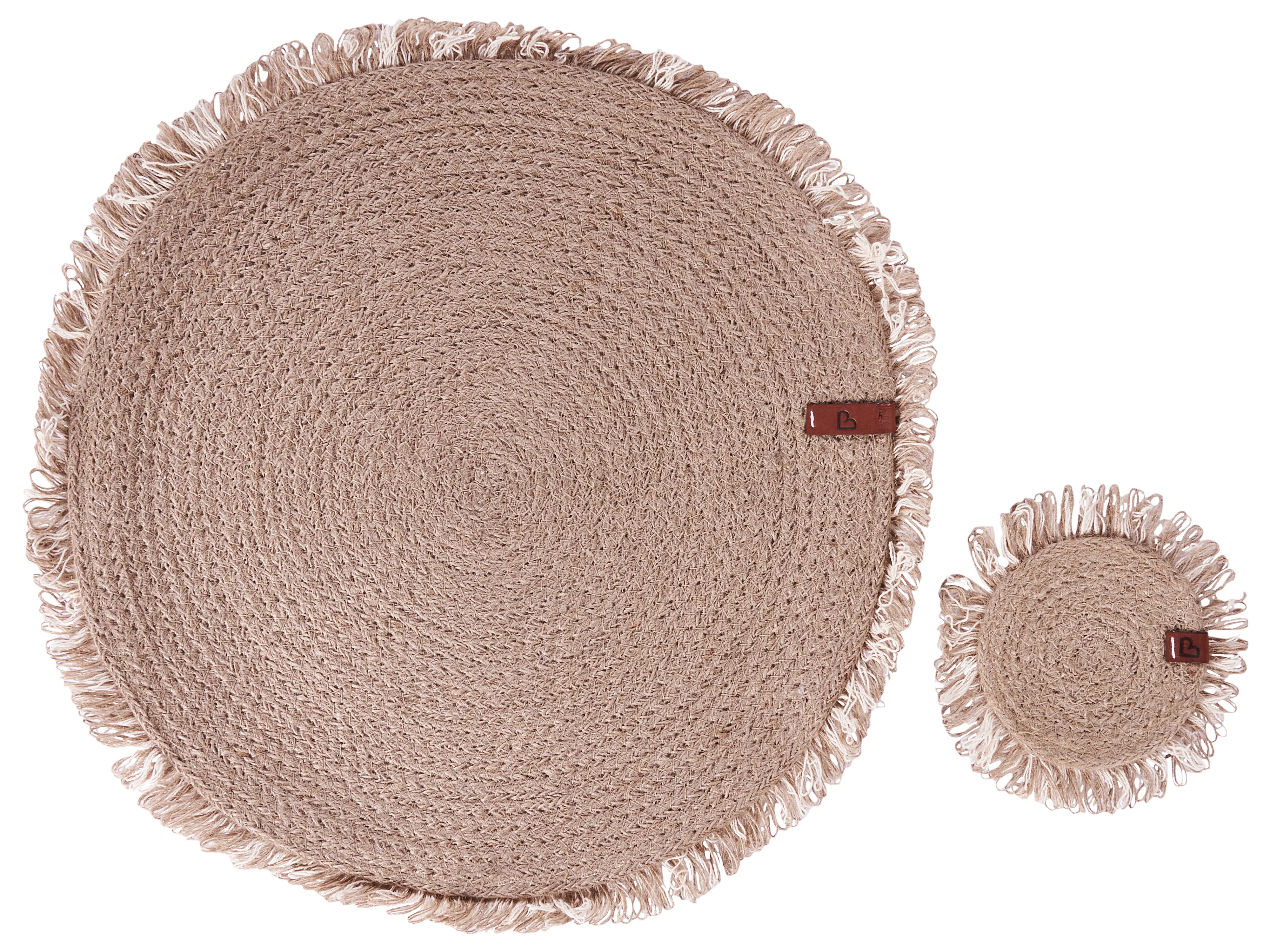 Placemats en onderzetters set RIBBERY Natuurlijk Jute