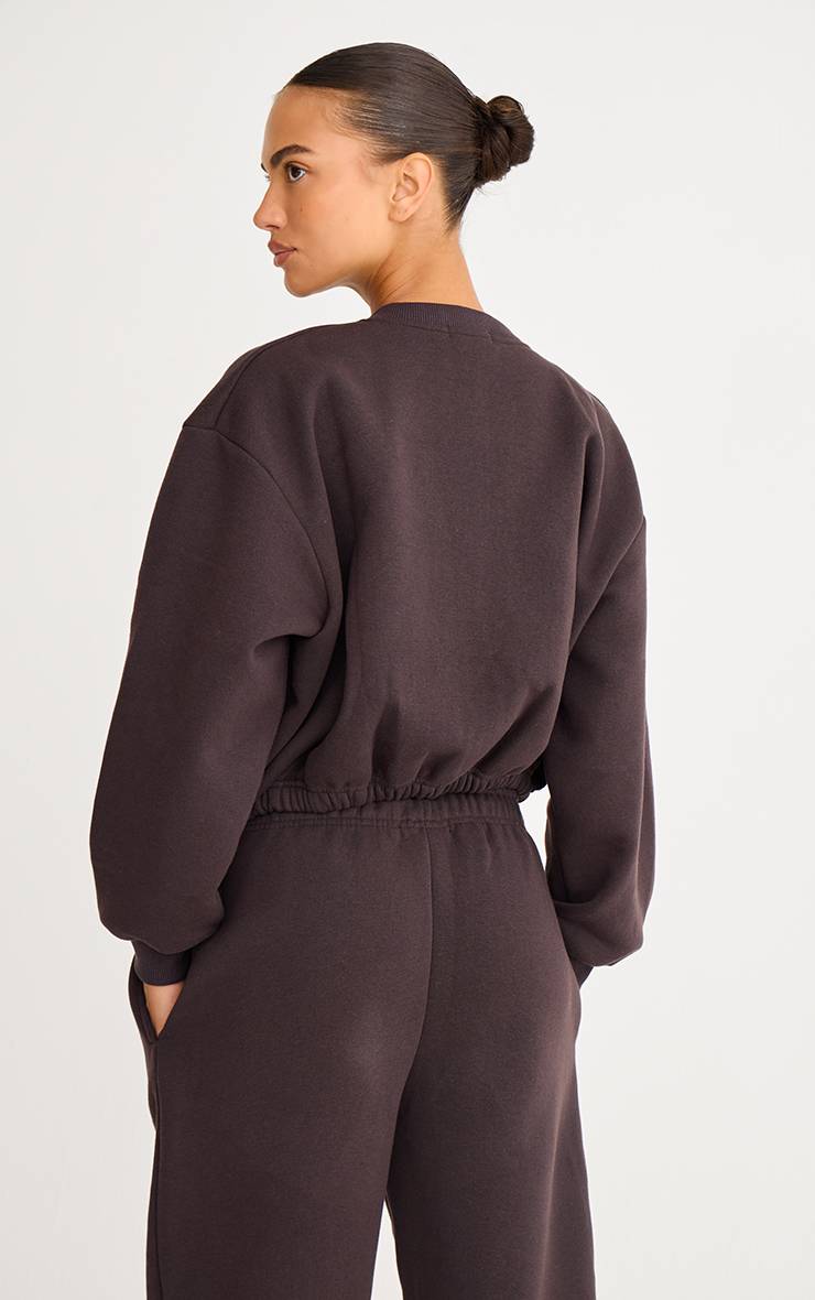 Dark Chocolate Sweat-shirt Court Zippé Avec Cordon De Serrage À La Taille