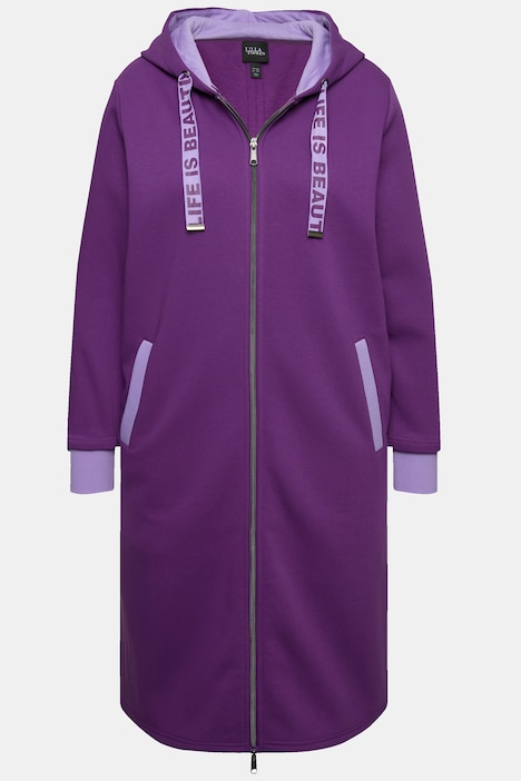 Long-Sweatjacke, Kapuze, 2-Wege-Zipper, Rückenstreifen