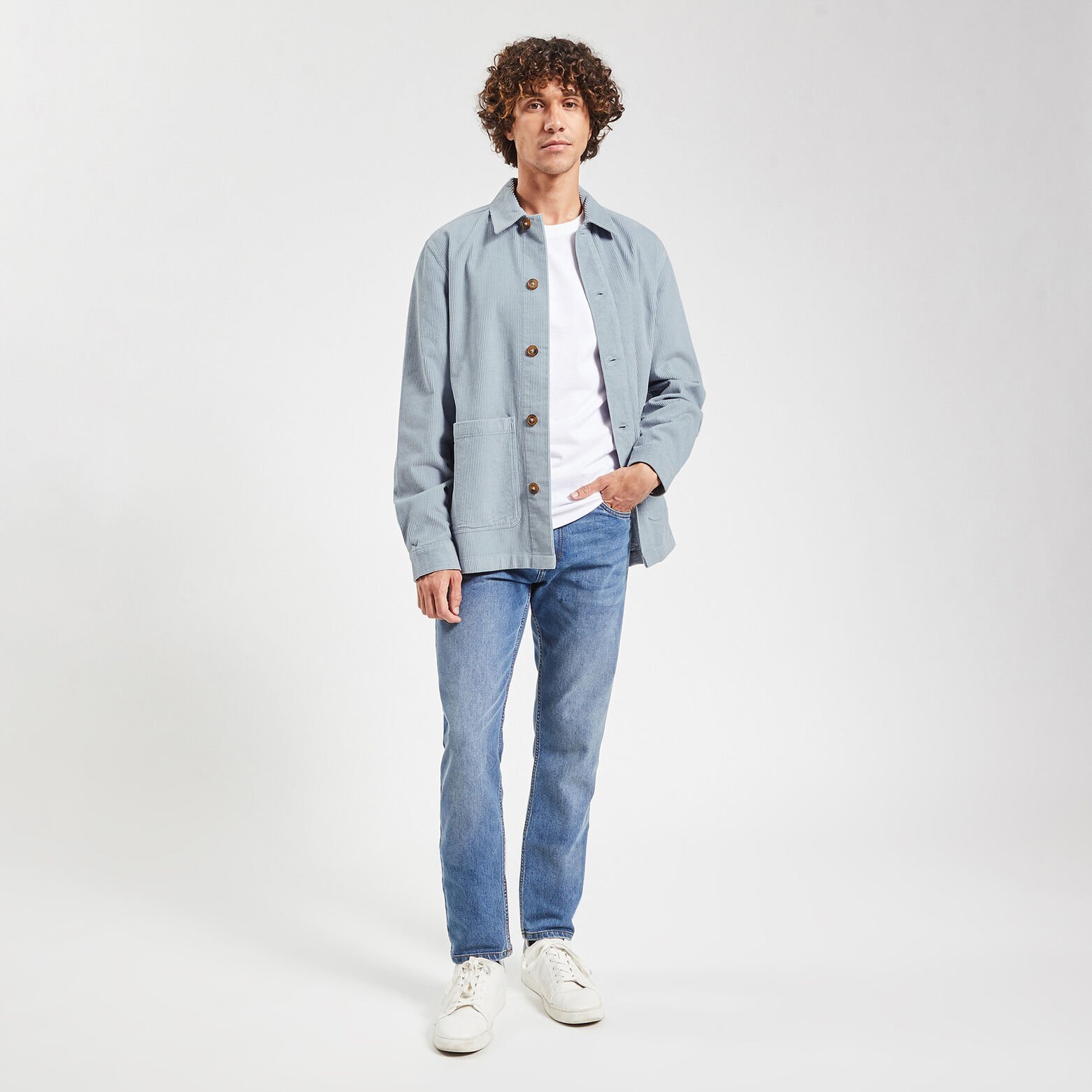 Surchemise unie coton recyclé velours Bleu clair
