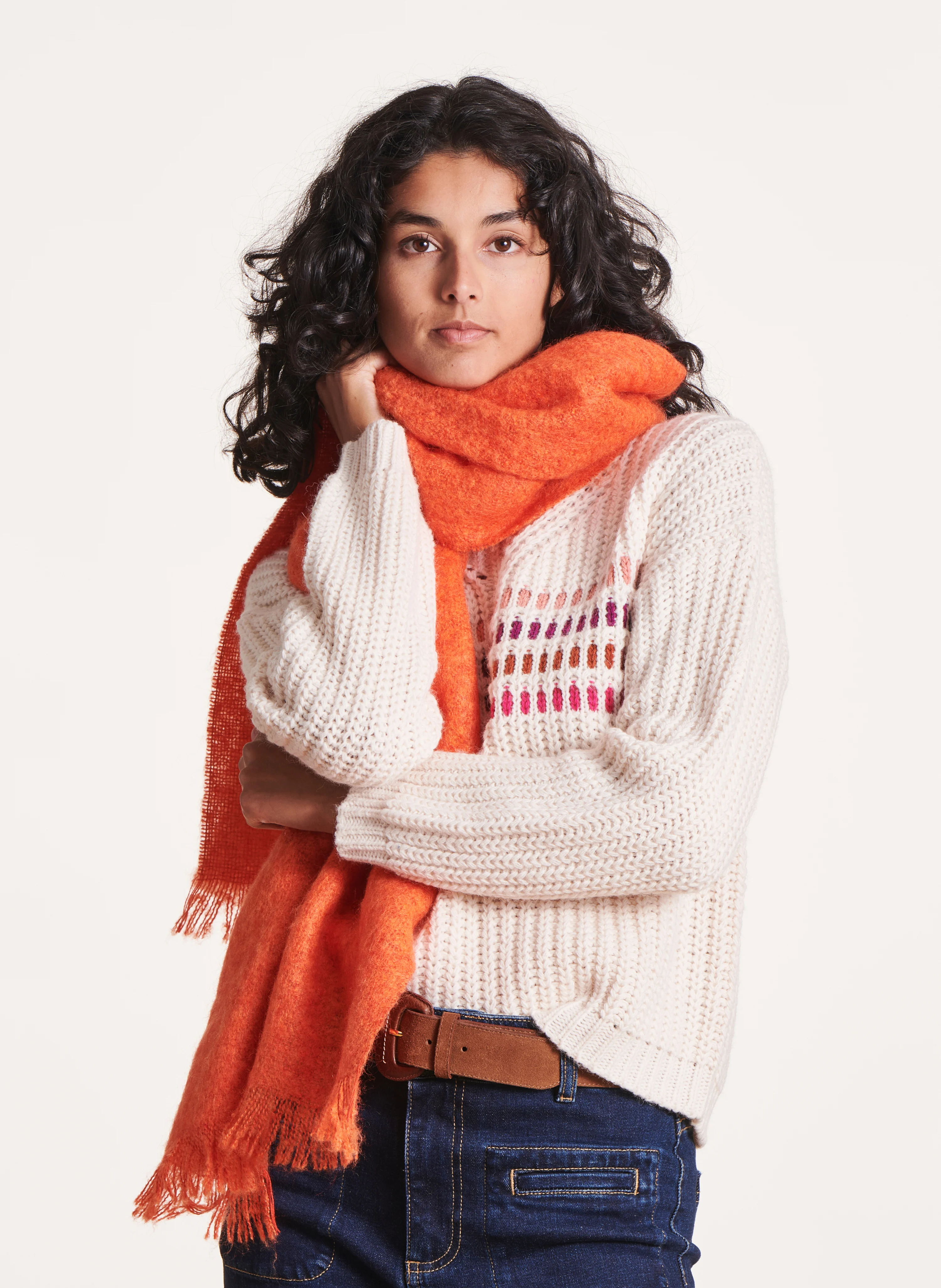 Écharpe en maille mélangé | Orange