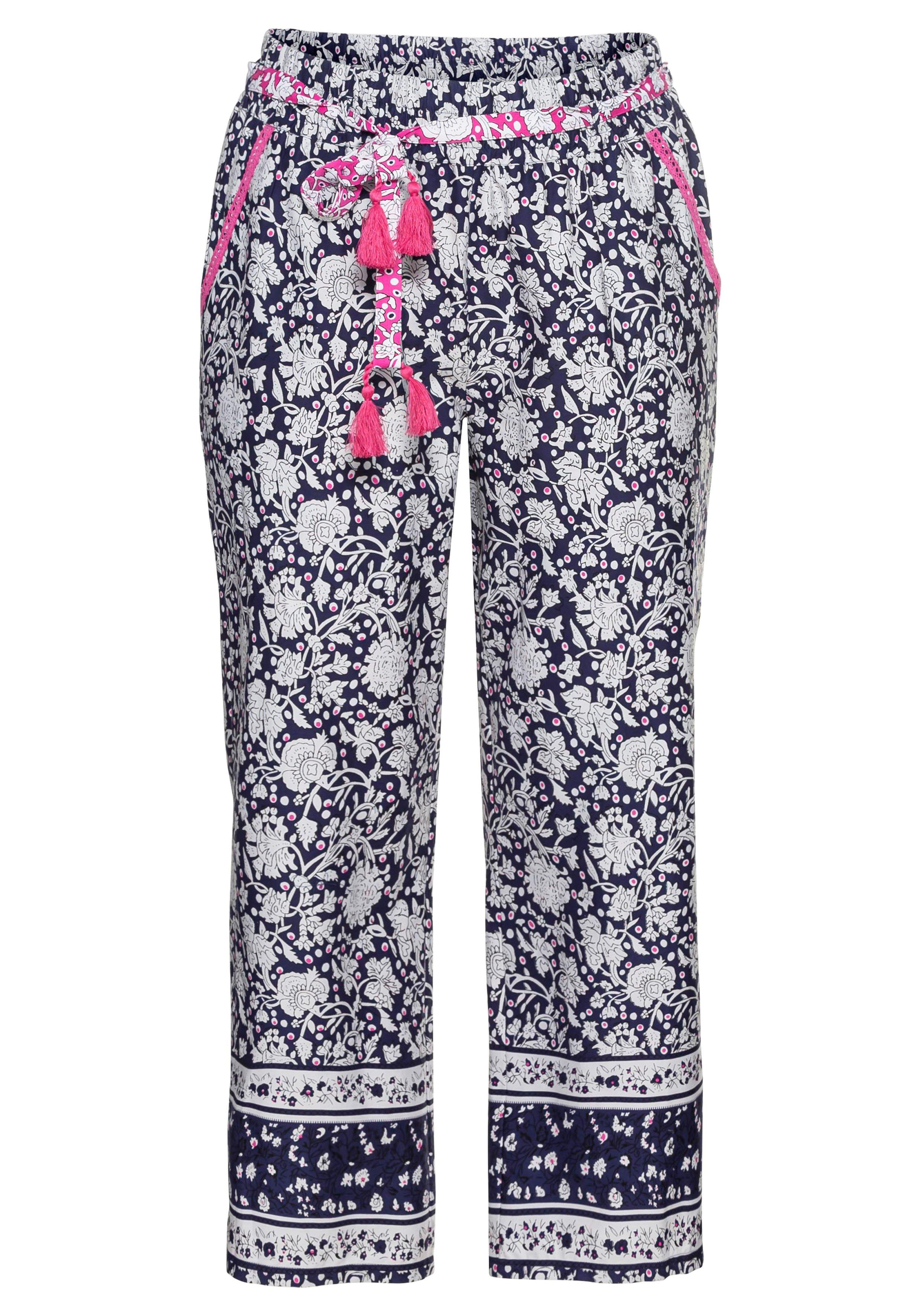 Lounge-Hose mit Blumendruck und Gürtel