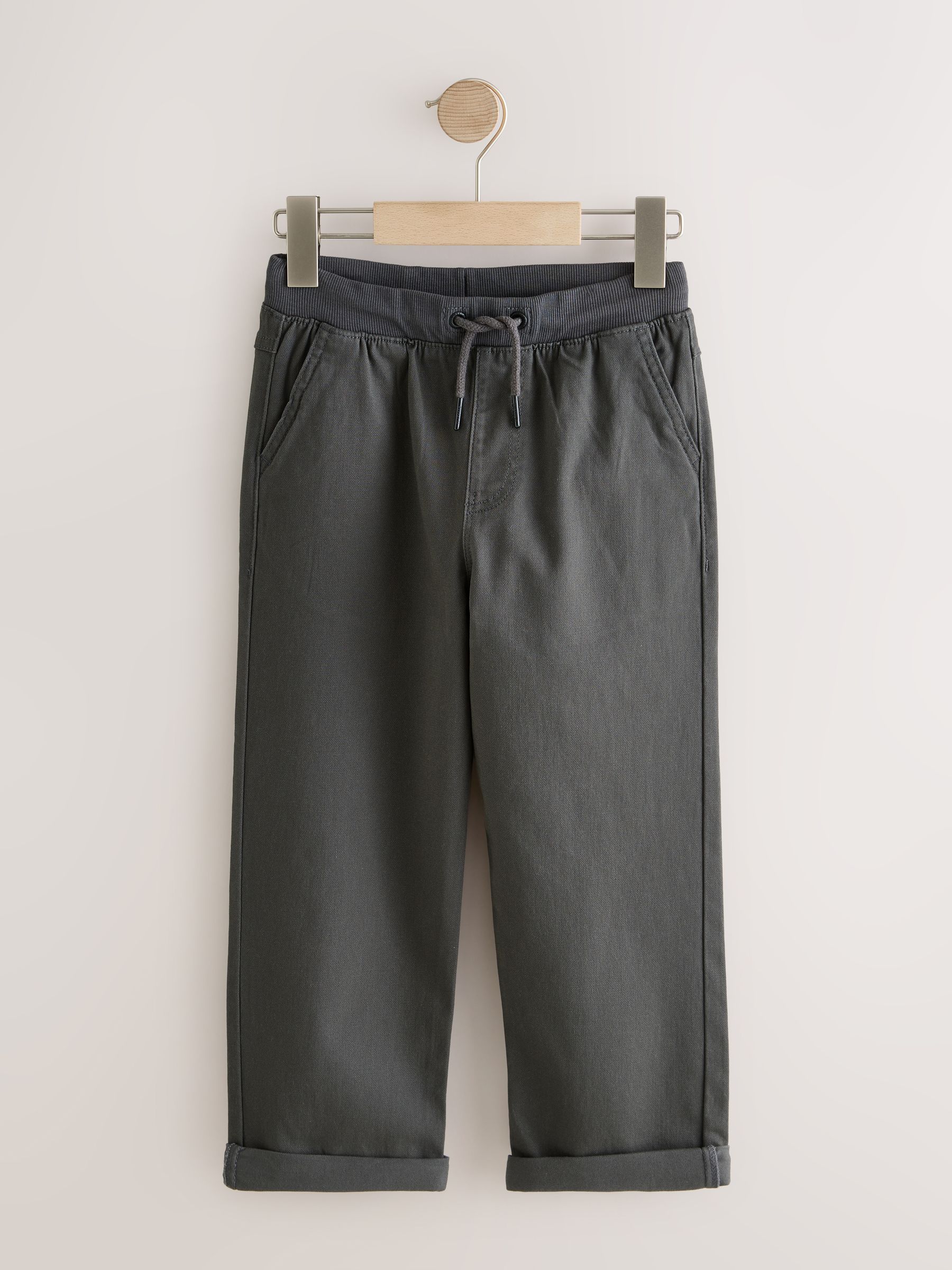Antraciet - Broek met geribde elastische taille (3-16 jr)