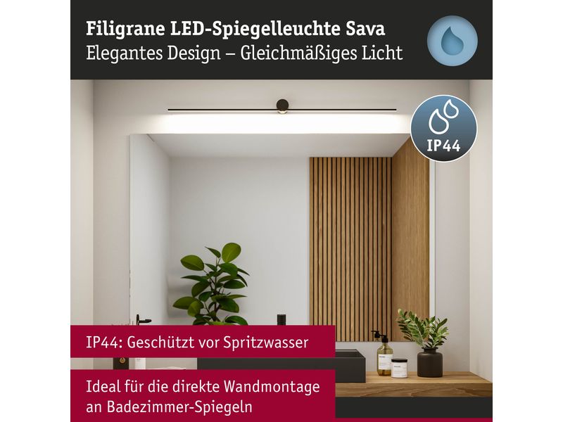 Paulmann Spiegelleuchte LED Sava 13.5W Schwarz Spiegelrohrleuchte mit Schutzart IP44