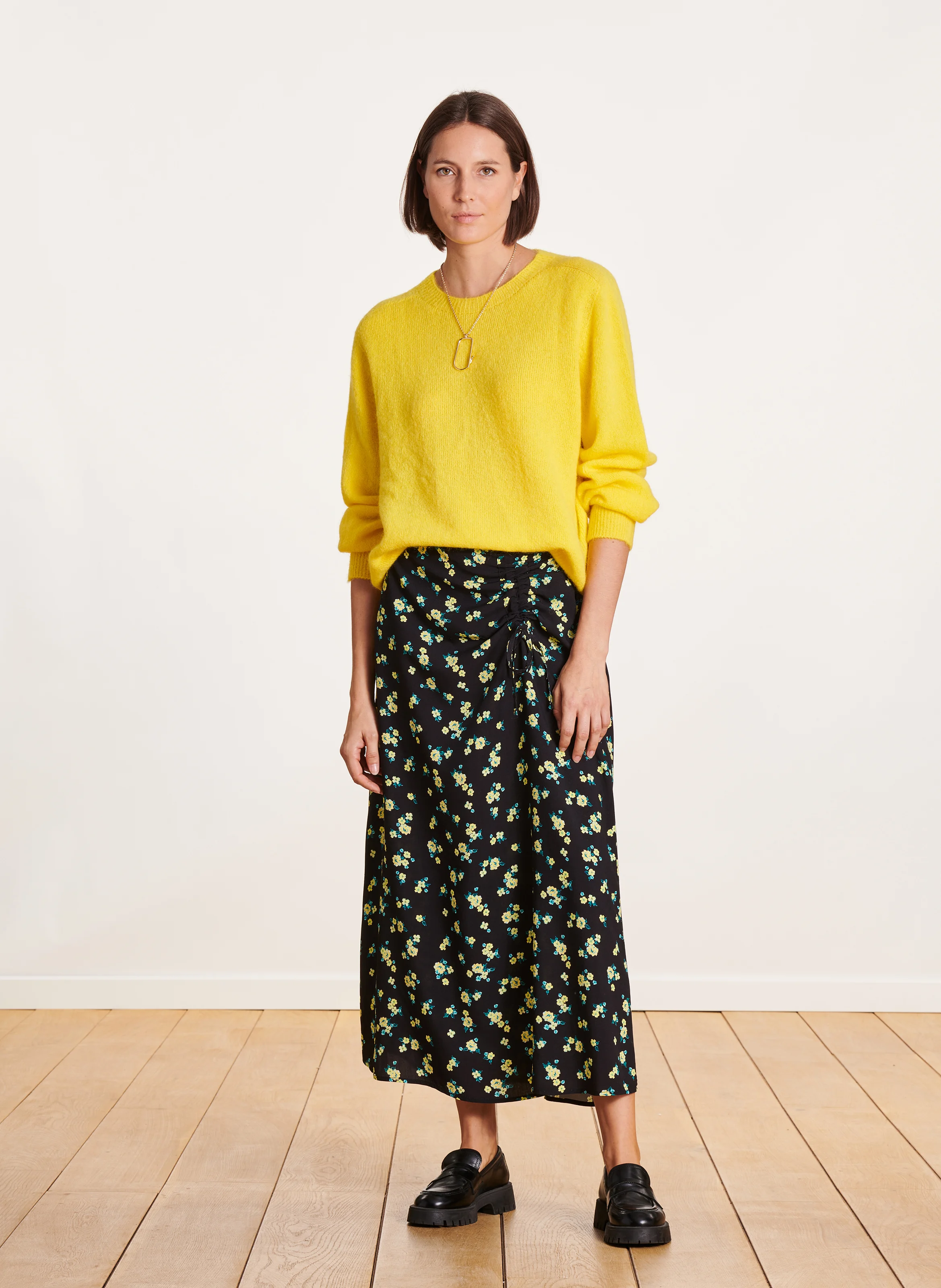 Pull droit en maille | Jaune