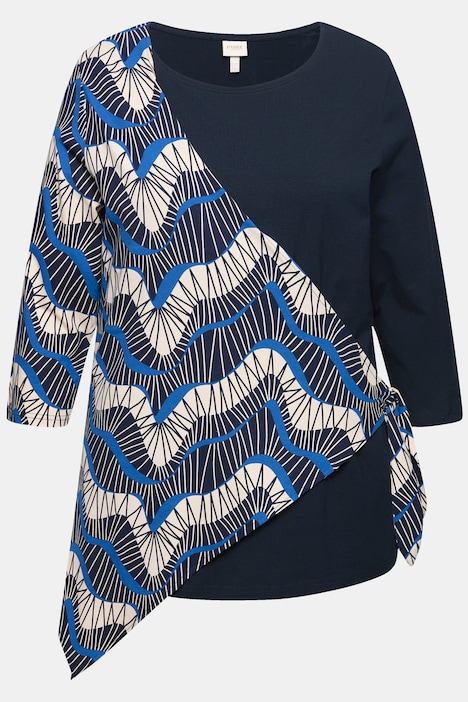 T-Shirt, Wickeloptik, Rundhals, 3/4-Arm, Biobaumwolle