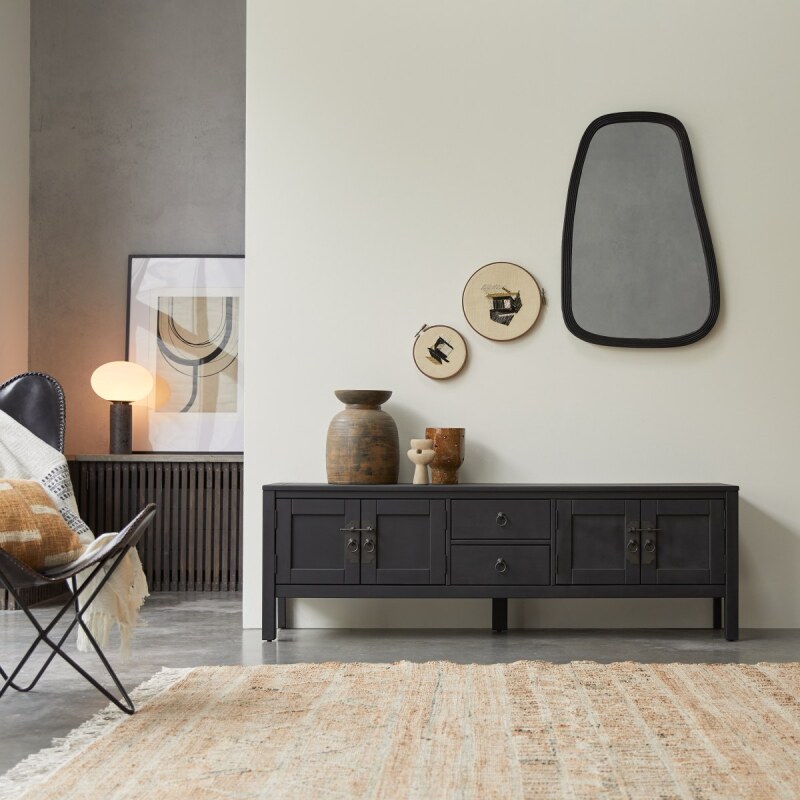 Meuble TV Thaki Black en pin massif L 170 cm