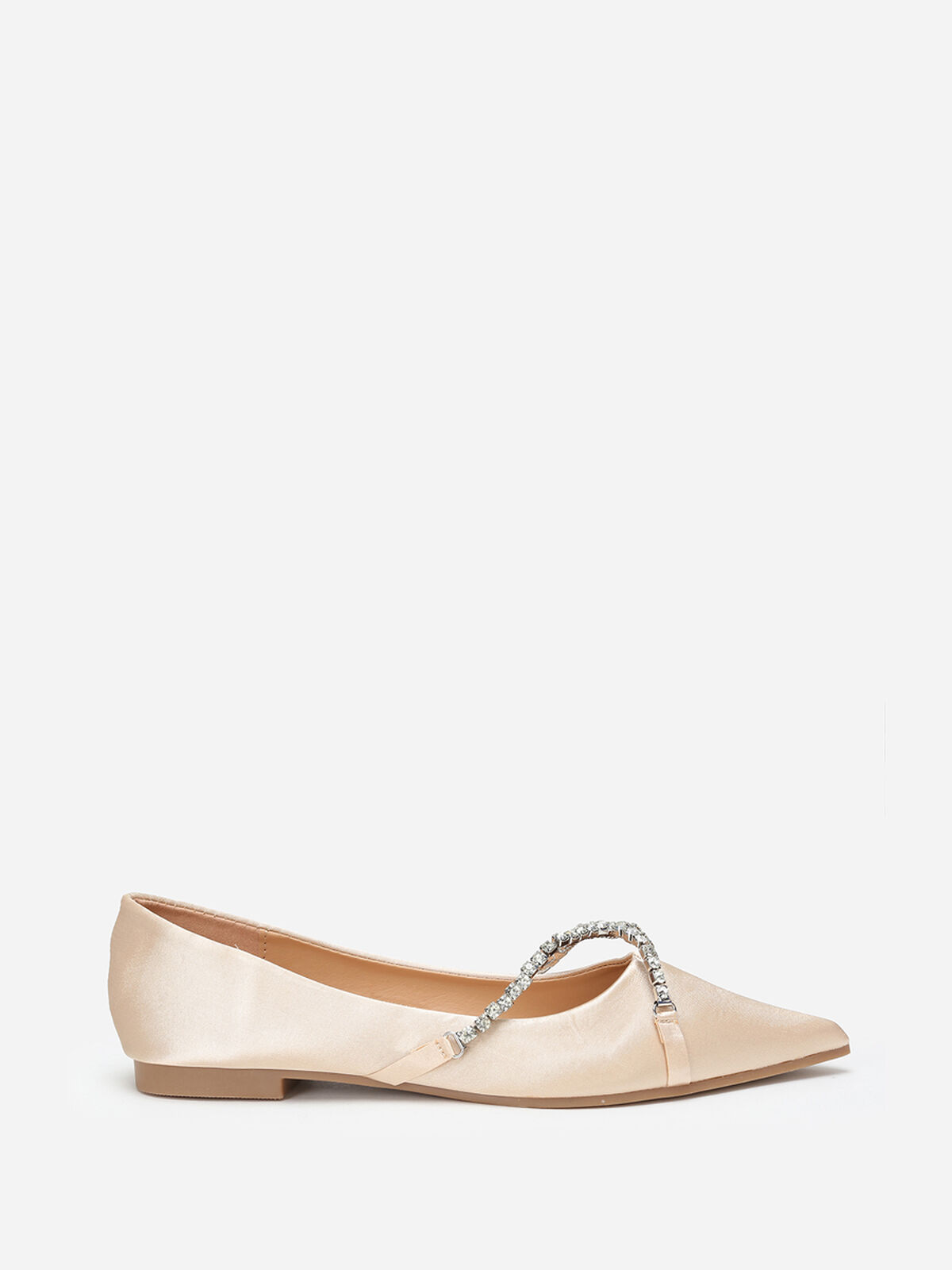 Ballerines pointues satinées et strass- Doré rose