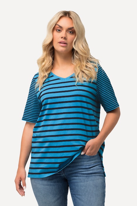 Shirt, Ringelmix, A-Linie, V-Ausschnitt, Halbarm