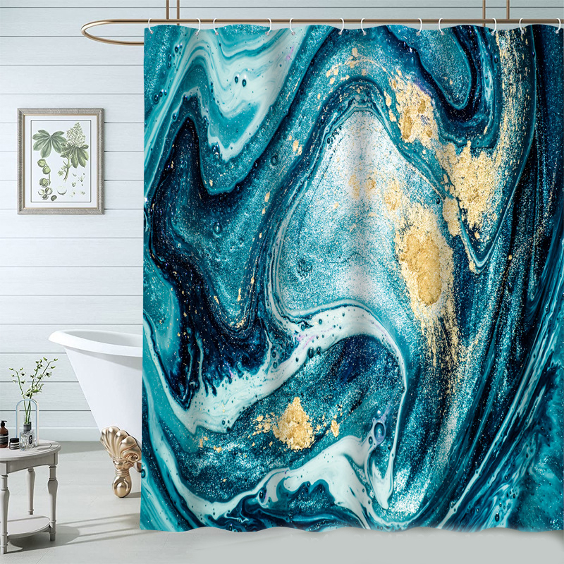 (180x180cm) Anti-Schimmel Marble Duschvorhang inkl. 12 Duschstangen Ringe - Türkis