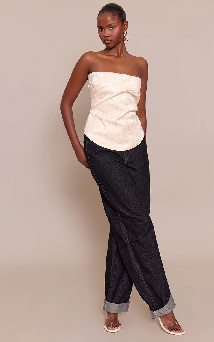 Crème Top Corset Jacquard Brodé