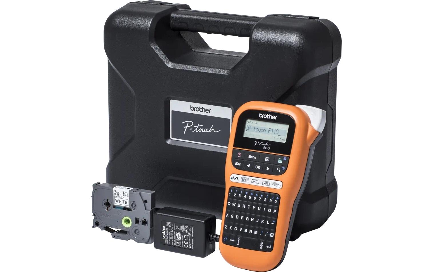 Beschriftungsgerät PT-E110VP KITBeschriftungsgerät inklusive Transportkoffer, AC-Adapter und Bandkassette