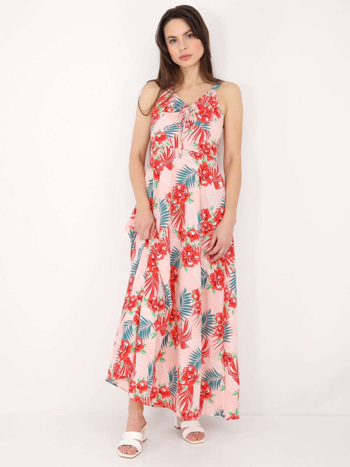 Robe longue dos nu à fleurs- Rose