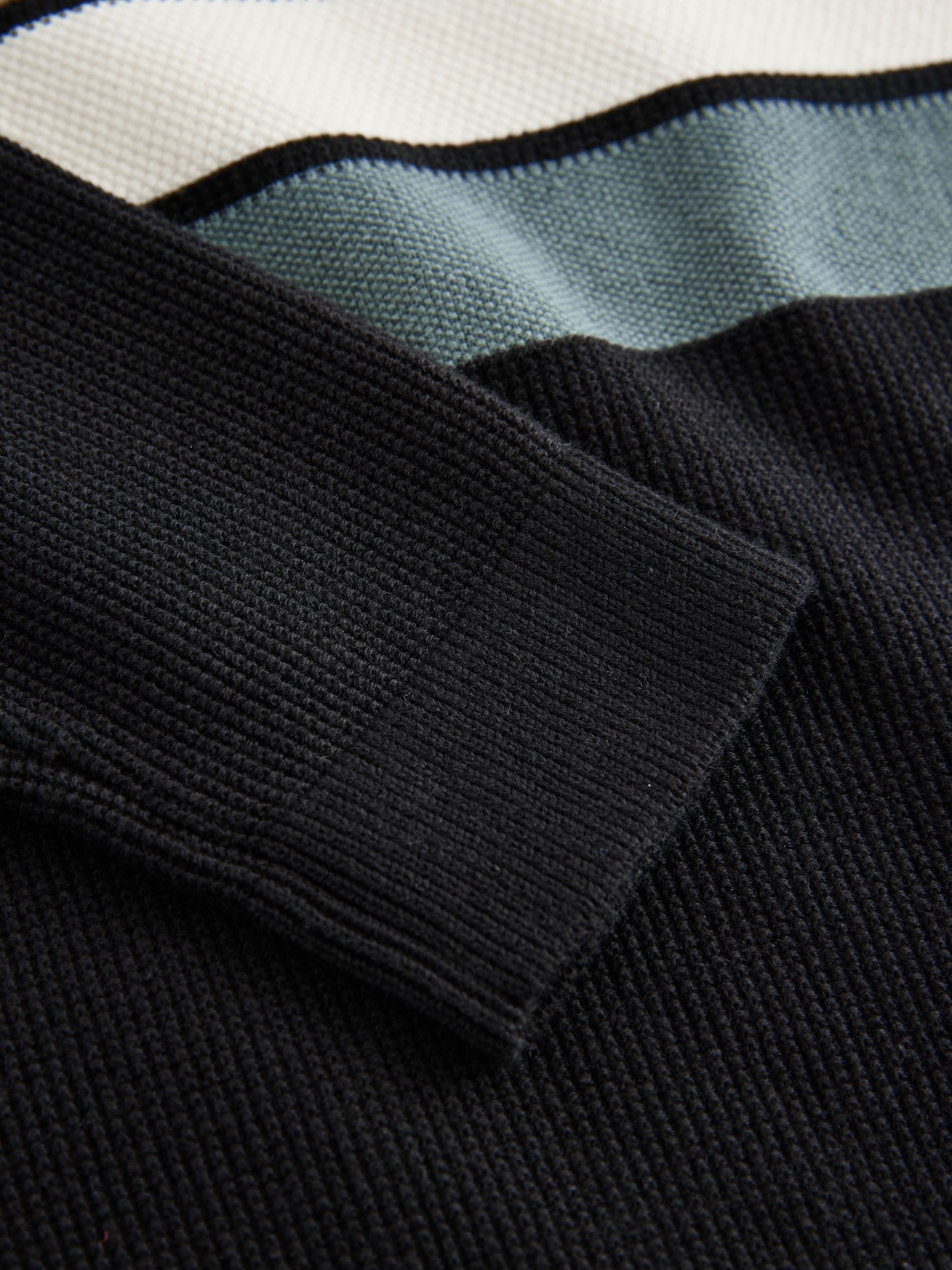 Zwarte streep - Gebreid poloshirt met rits bij de hals en lange mouwen (3-16jr)
