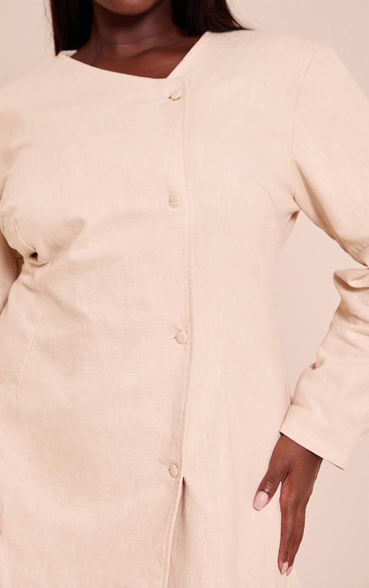 Naturel Robe Courte Grande Taille En Lin Premium Avec Taille Cintrée Et Manches Cocon