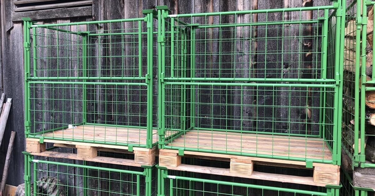 Gitteraufsatzrahmen 1200x800x1000 mm grün lackiert für Euro-Paletten – klappbare Gitterbox 1000 mm Nutzhöhe – Stapelbar für Industrie, Garten & Brennholz – 800 kg Nutzlast