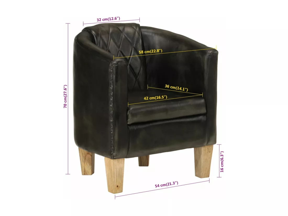 Fauteuil cabriolet gris cuir véritable