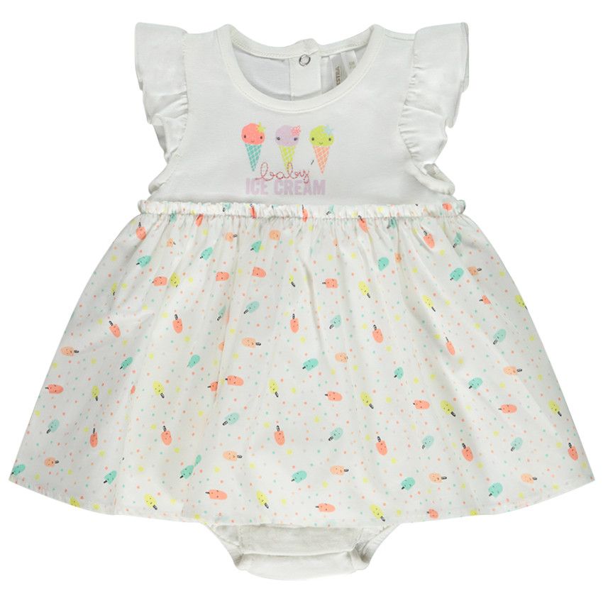 Robe body 2 en 1 imprimé glaces pour bébé fille - Blanc