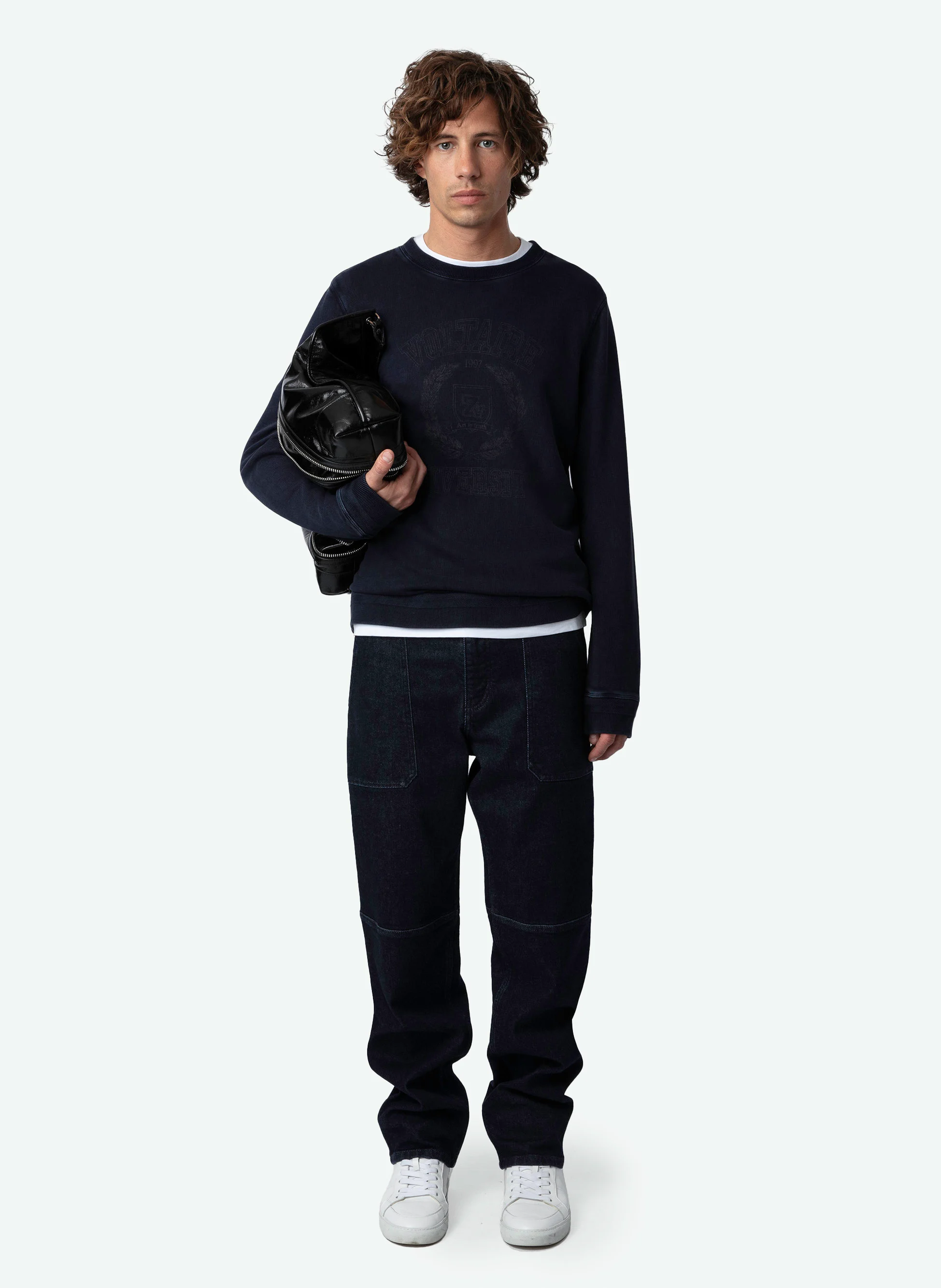 STONY - Sweatshirt col rond droit en coton bio| Bleu