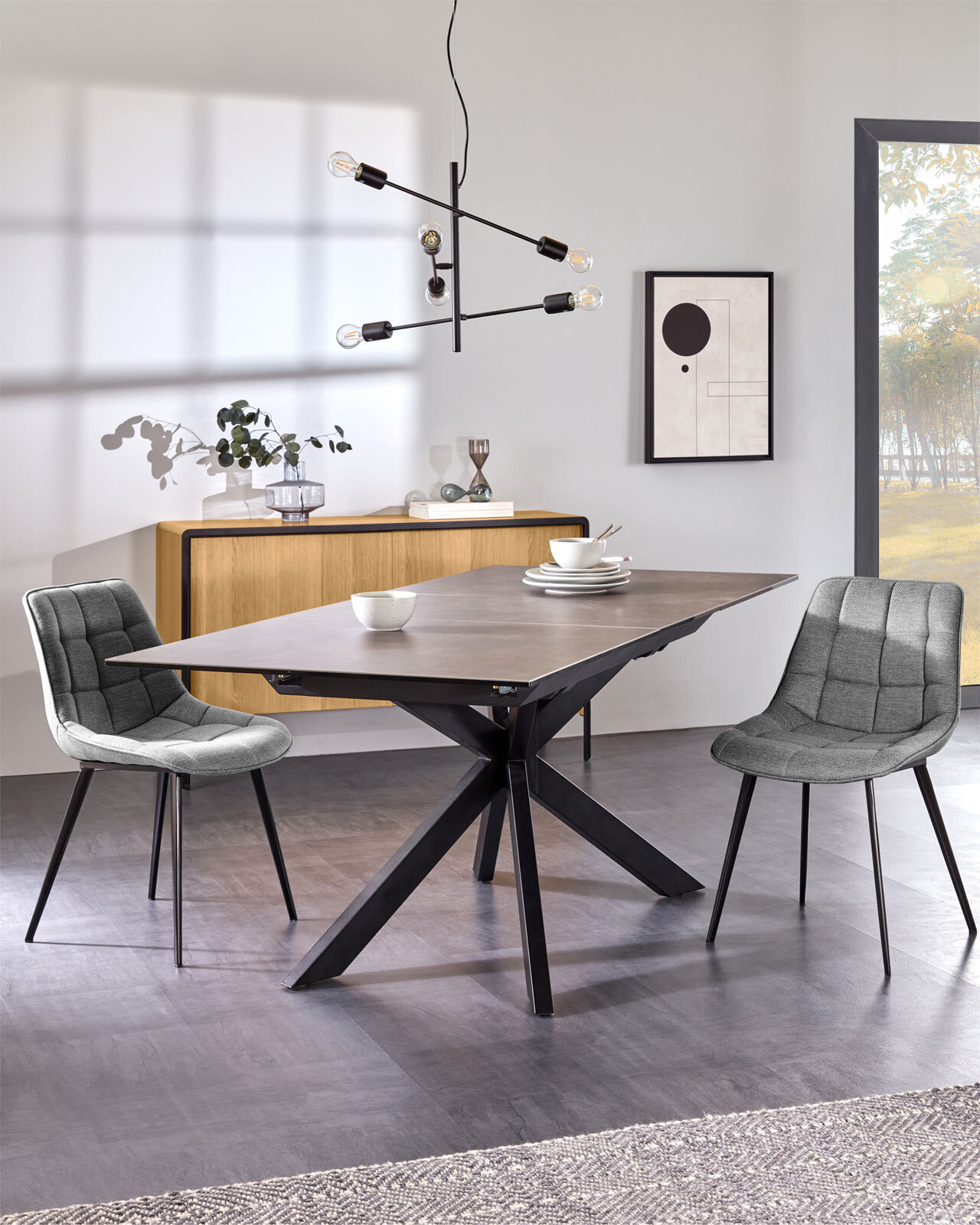 Kave Home Esstisch ATMINDA 160-210 x 90 cm schwarz /Keramik