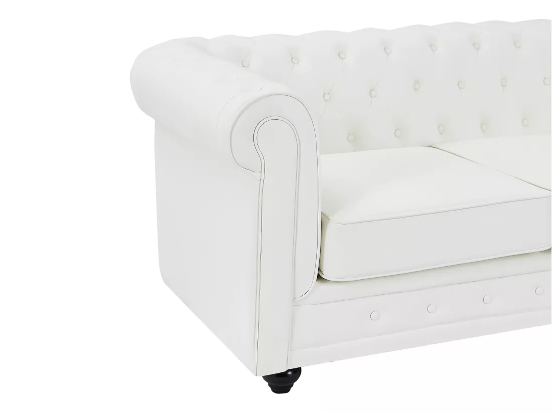 Canapés 3 places, 2 places et fauteuil en simili blanc CHESTERFIELD
