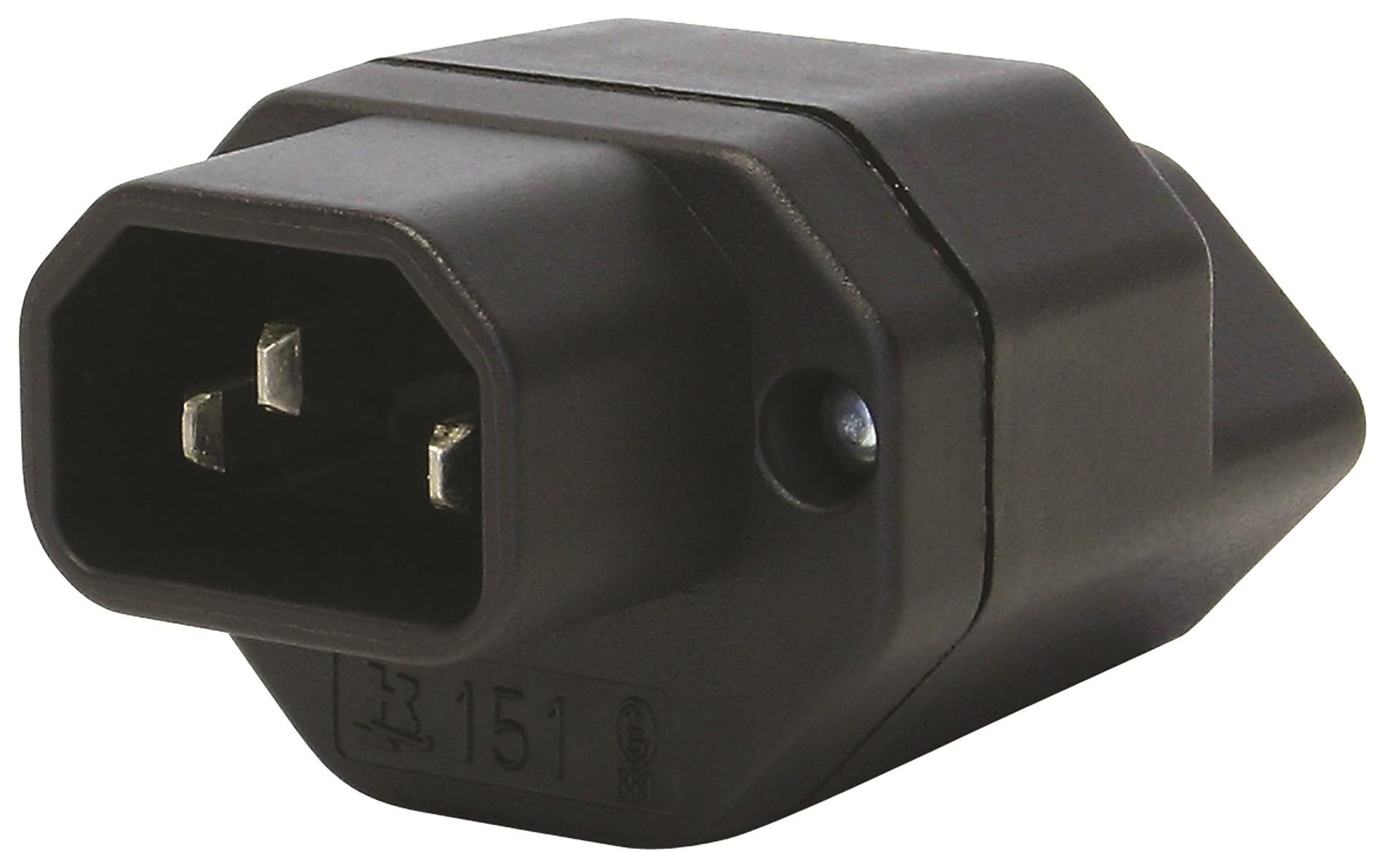 Adapterstecker C14 - T13 SchwarzIEC320 auf T13
