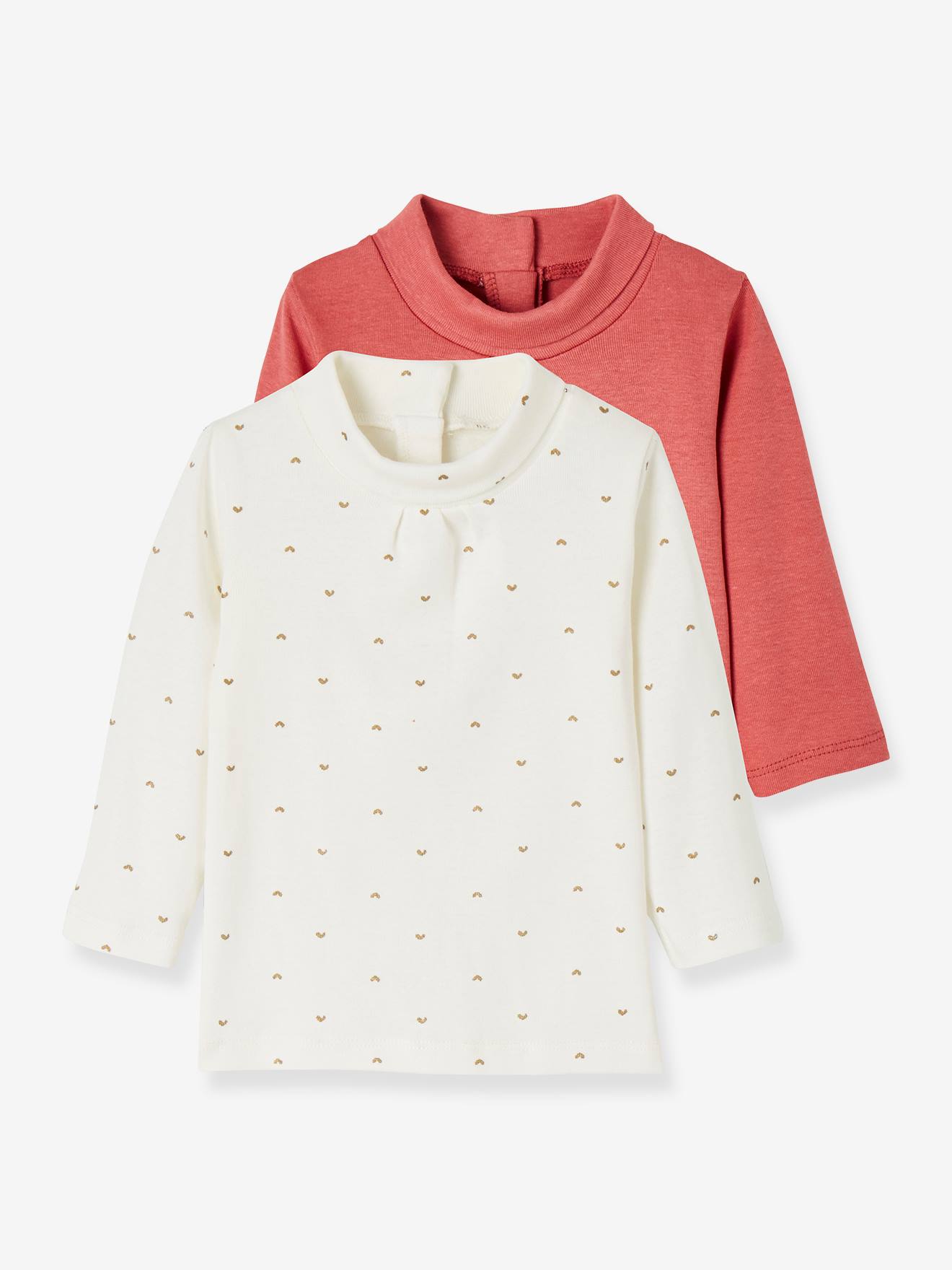 Conjunto com 2 camisetas de gola alta para bebê menina, verde médio, bicolor/multicoloridas