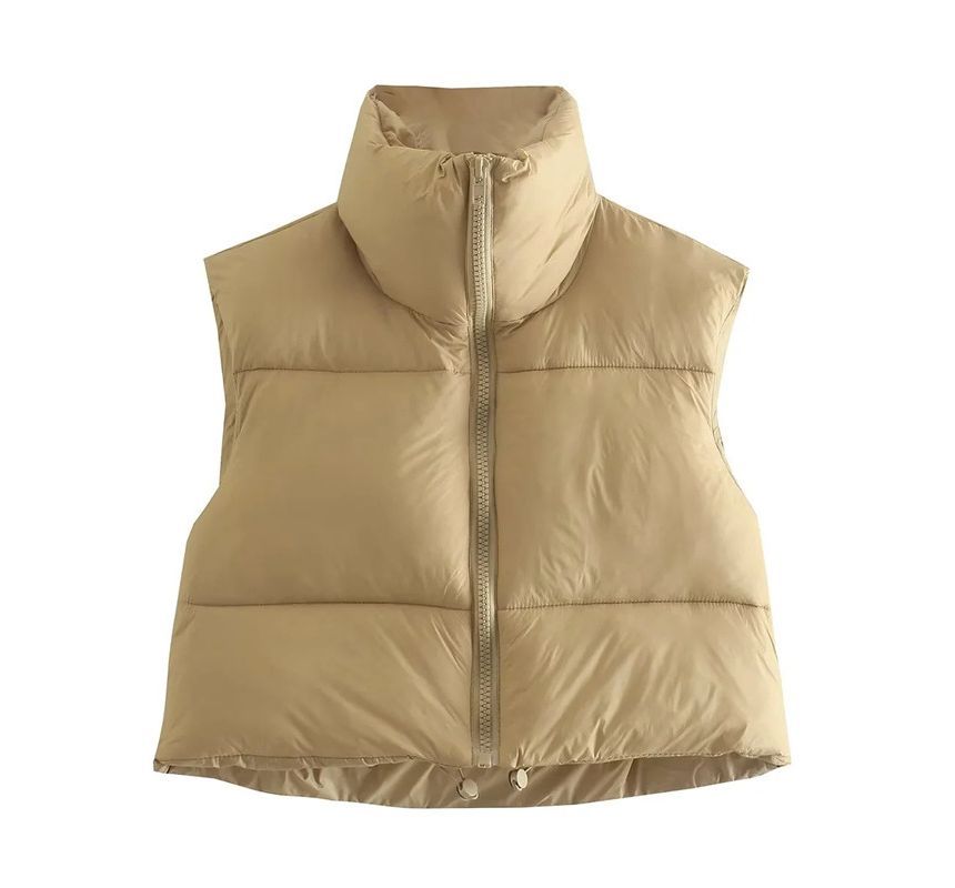 Firebird - Opstaande kraag effen cropped gewatteerd vest met rits