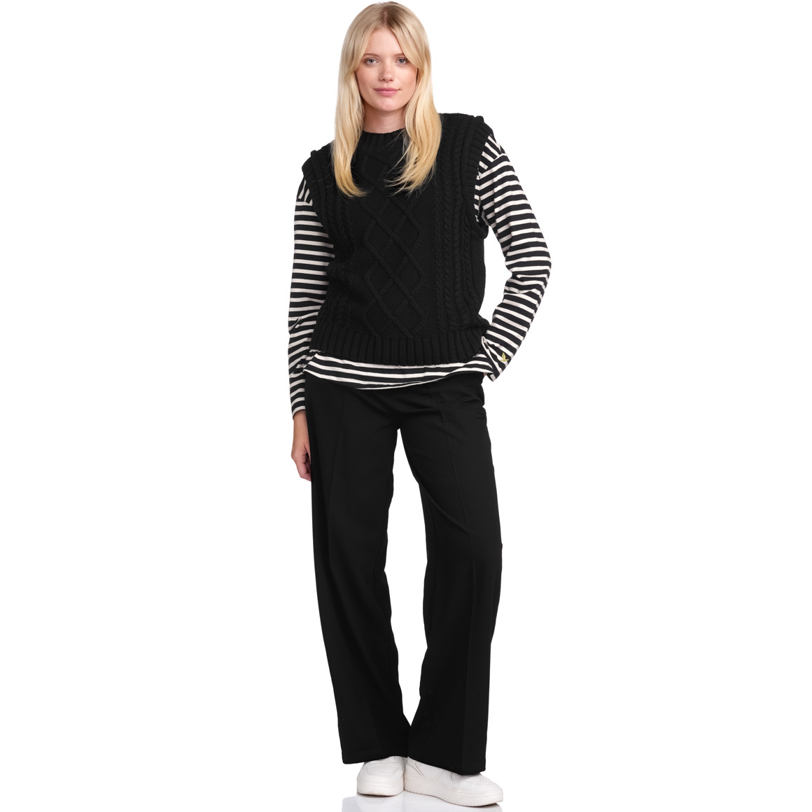 Jonas Nielsen Damen Strickpullunder mit Zopfmuster schwarz