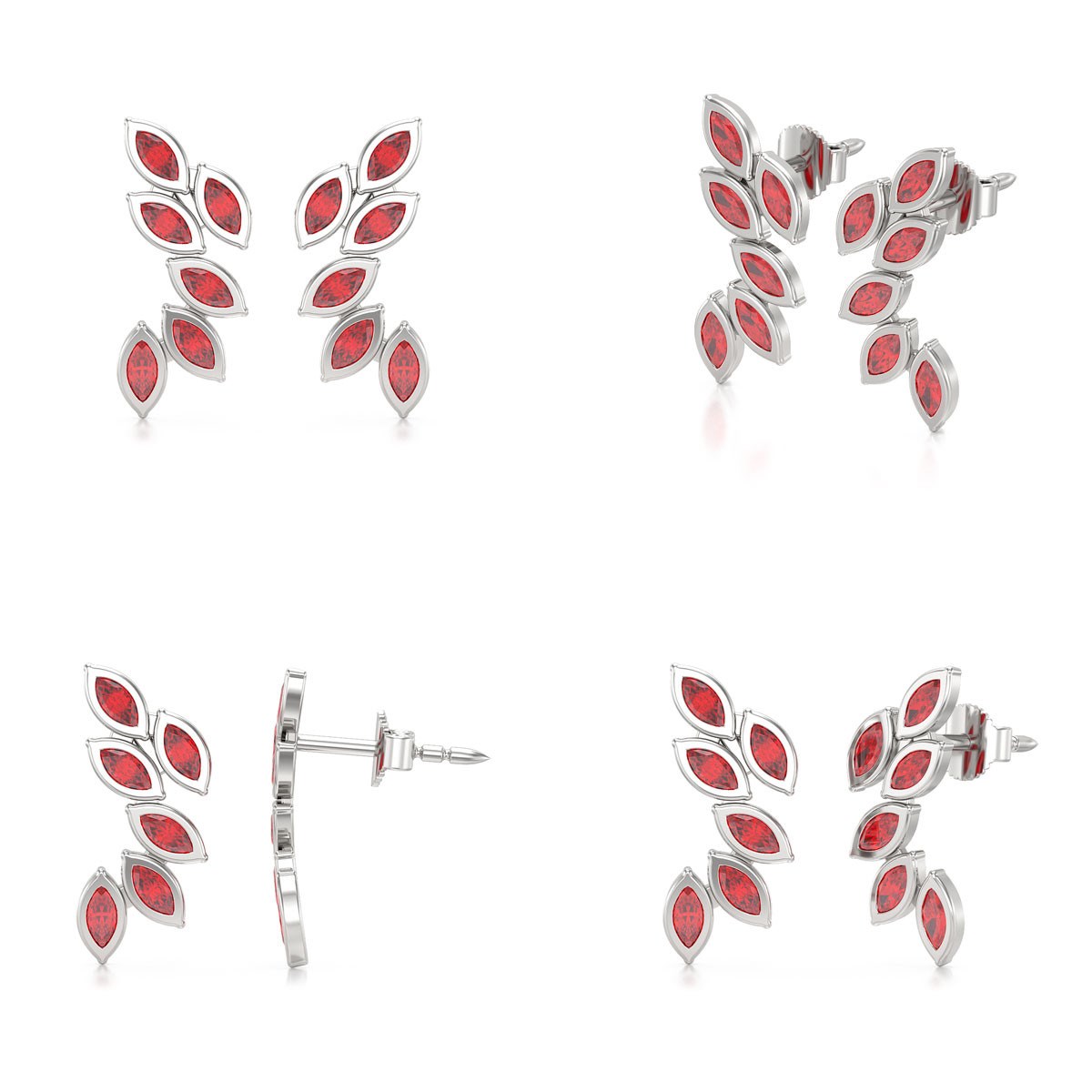 Boucles d'oreilles ADEN Or 585 Blanc et Rubis 1.71grs