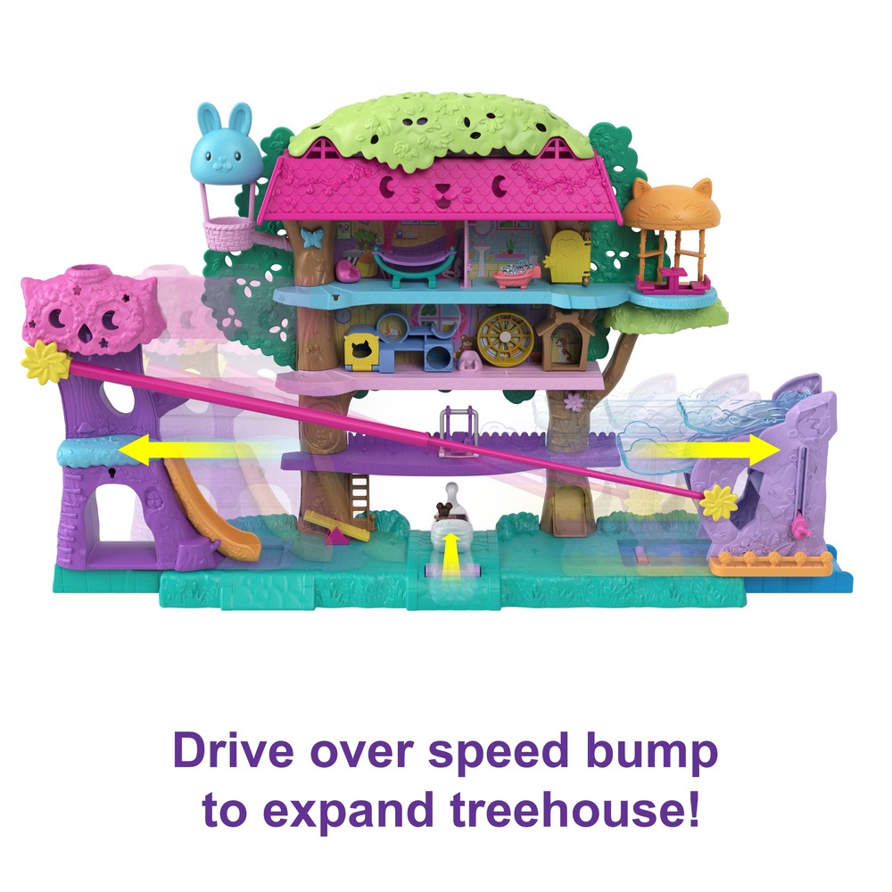 Polly Pocket Haustier-Abenteuer-Baumhaus-Spielset und Zubehör